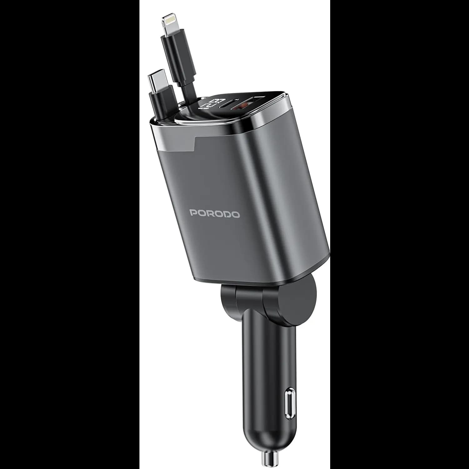 Porodo Car Charger - 111W PD 45W USB-C & QC 36W USB-A, Retractable Cables 1
