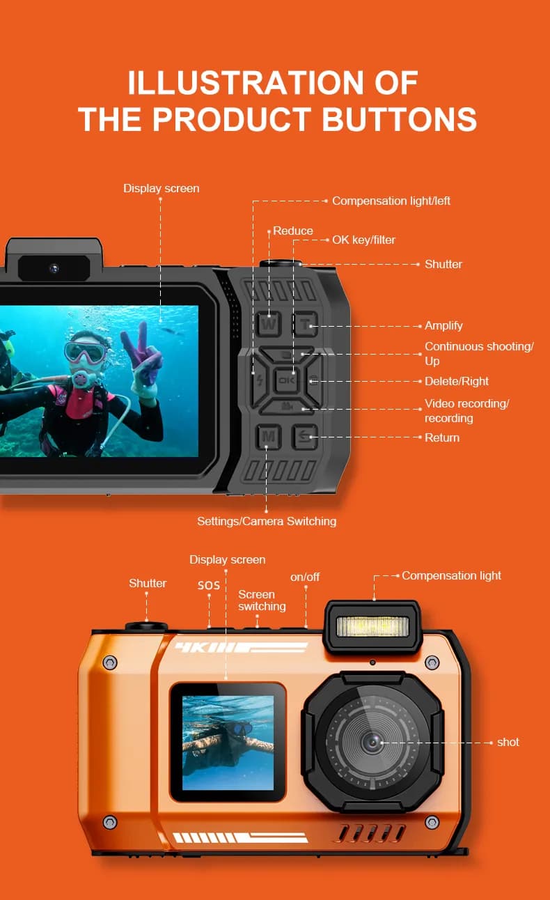 Porodo Waterproof Digital Camera Dual Screen & 18x Zoom — Black 5