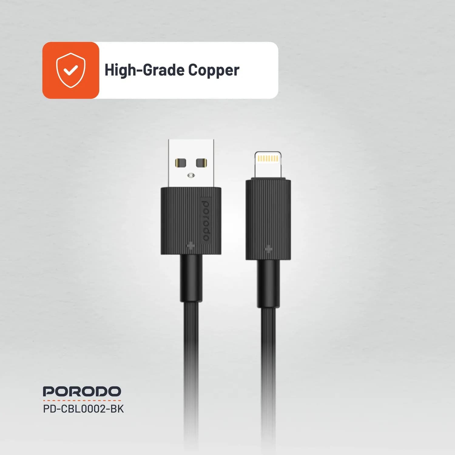 Porodo USB-A to Lightning Charging Cable, Durable, - Black 4