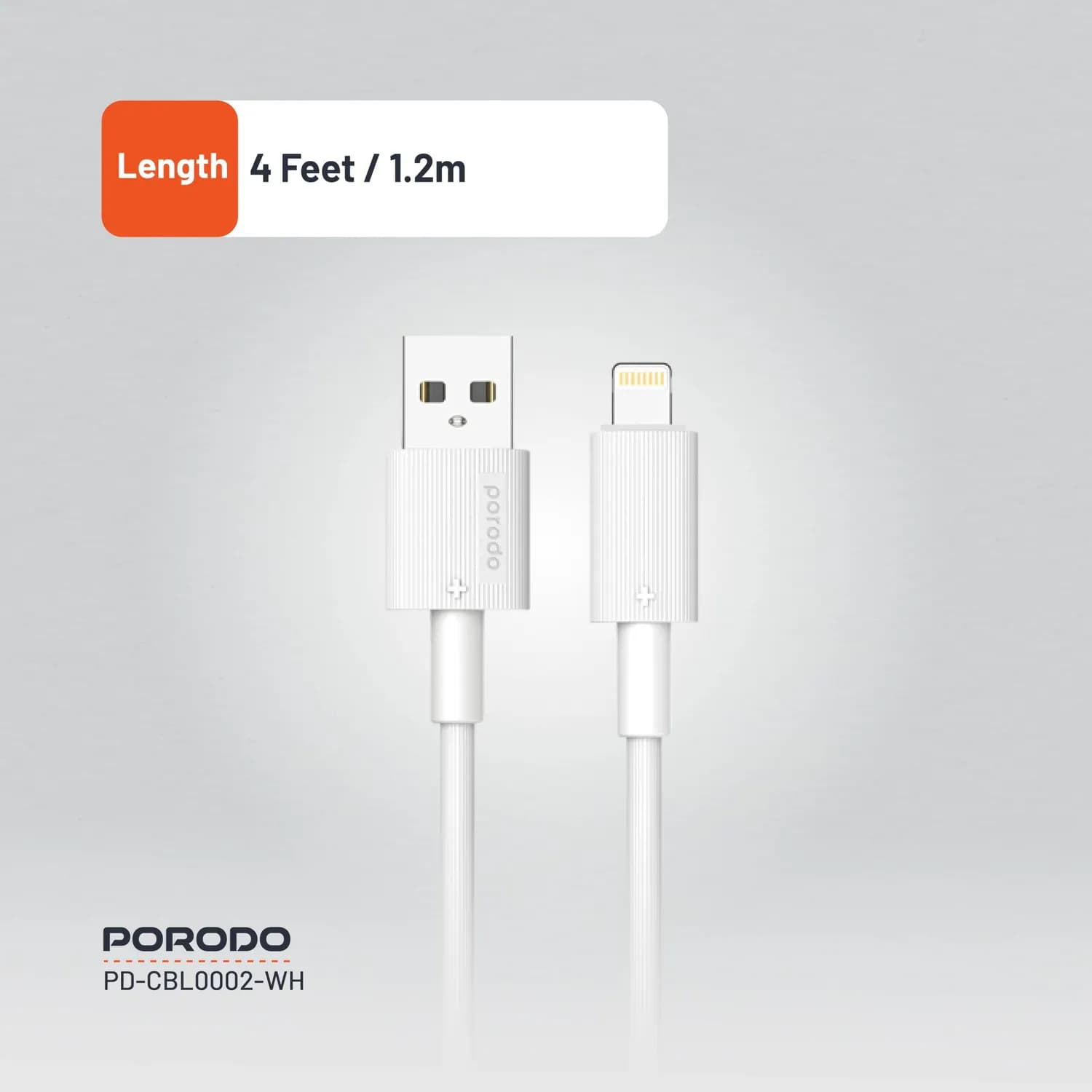 Porodo USB-A to Lightning Cable - 3M, Fast Charging, White 4