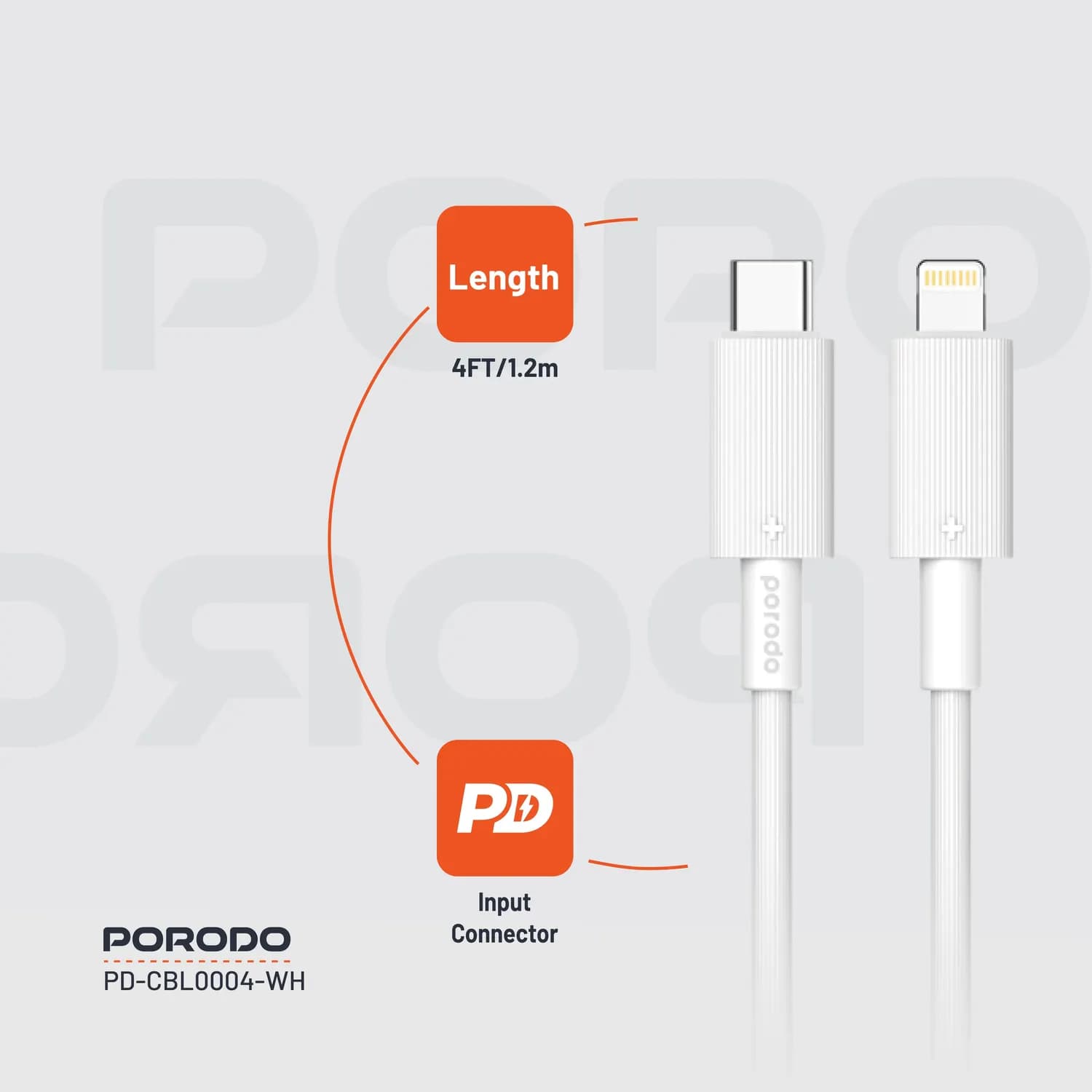 Porodo USB-A to Lightning Cable 3M - Fast Charging, Black 3
