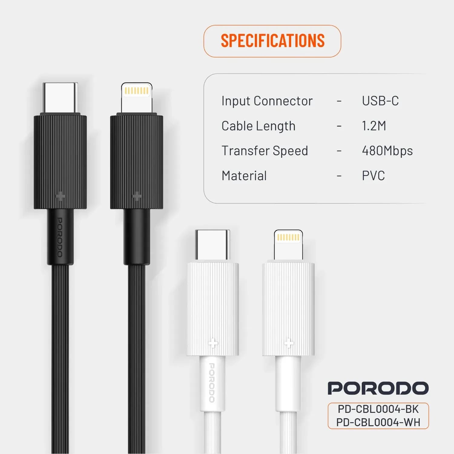 Porodo USB-A to Lightning Cable 3M - Fast Charging, Black 5