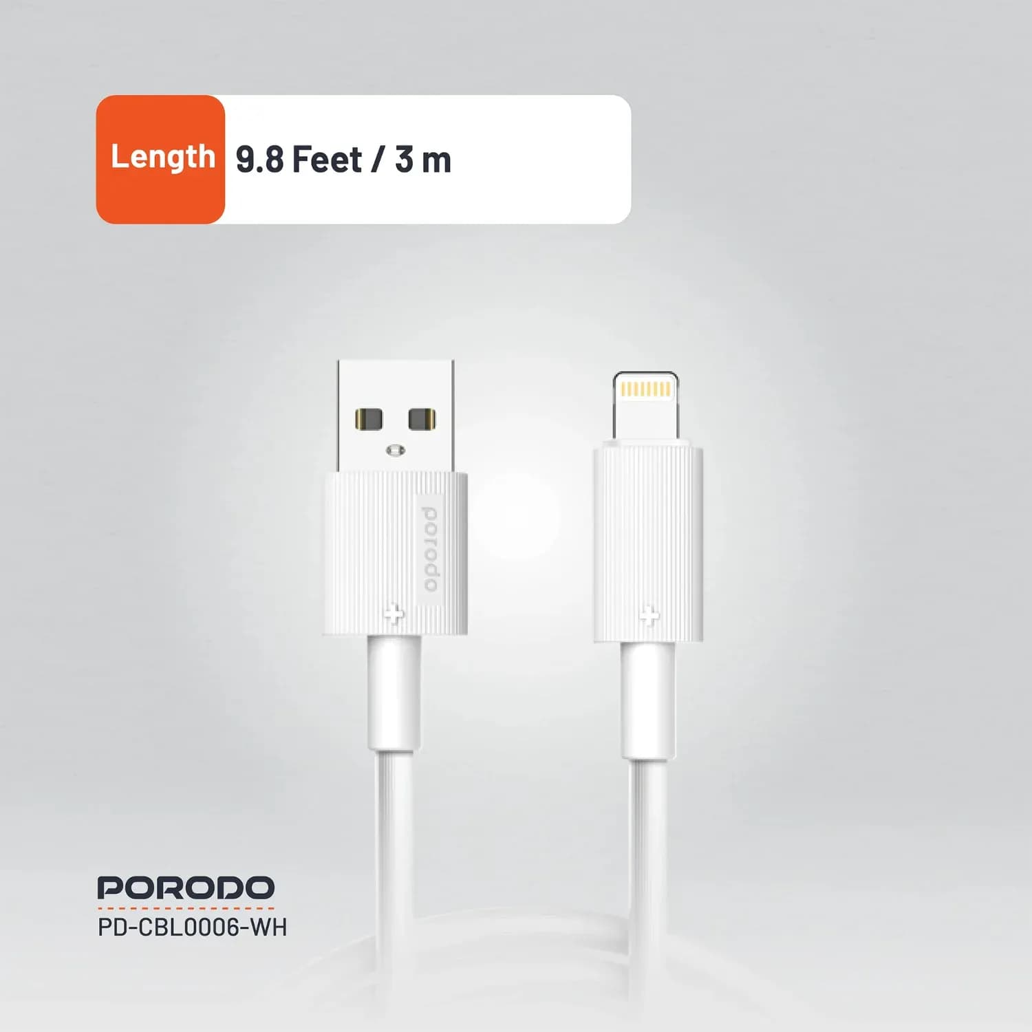 Porodo USB A to Lightning Cable 3m, - White — White 4