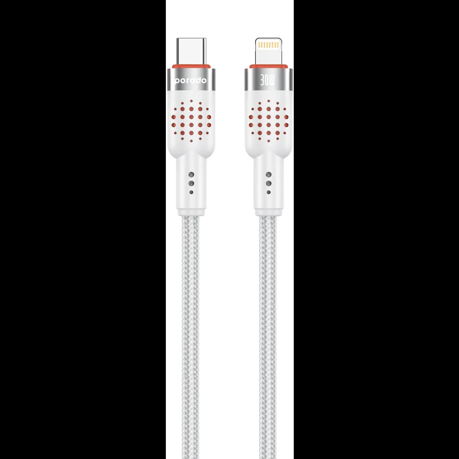 Porodo USB-C to Lightning Cable - 1.2m Braided, Fast Charging White — White 1 Porodo USB-C to Lightning Cable - 1.2m Braided, Fast Charging White — White 1