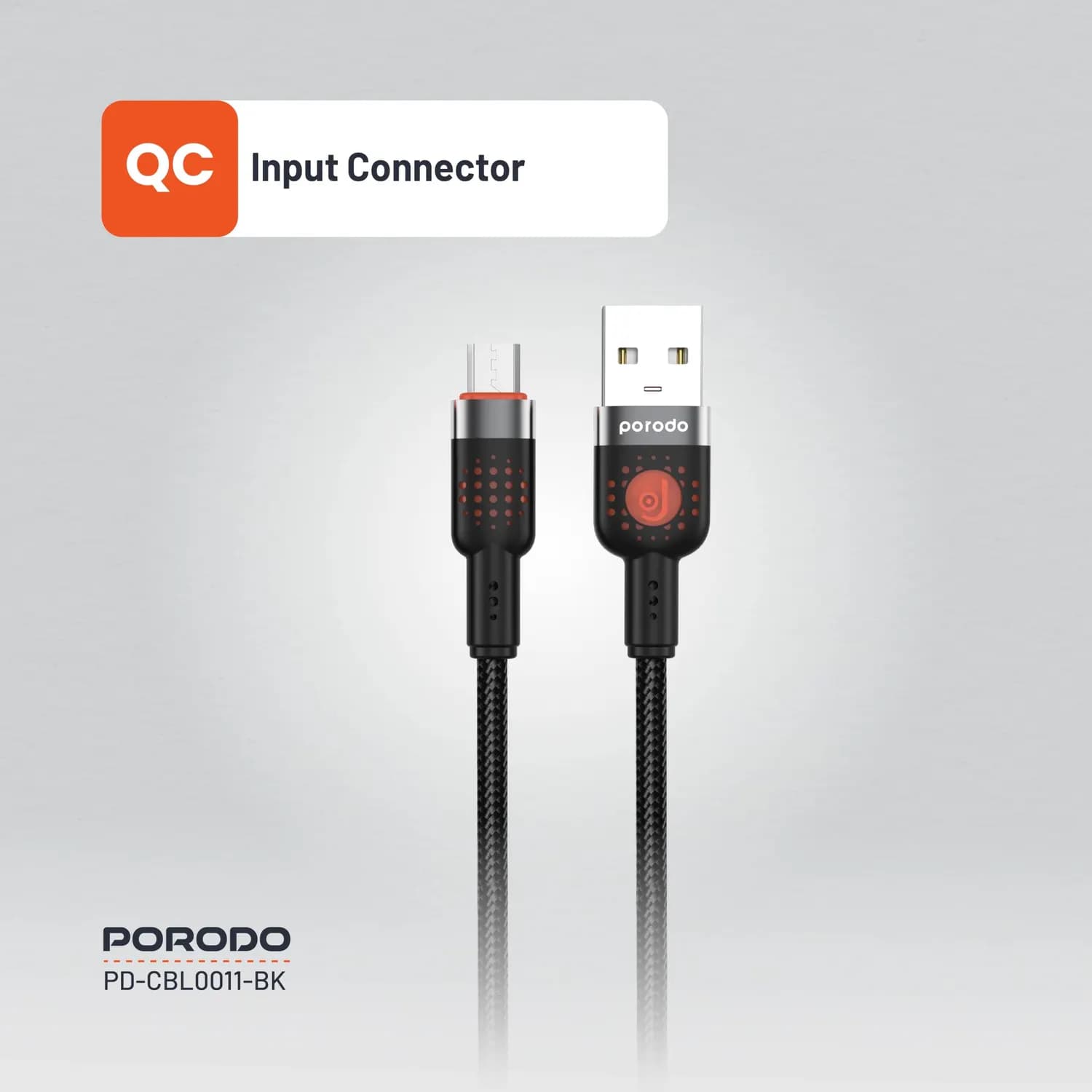 Porodo Braided USB-A to Micro USB Cable - 1.2m, Black 5