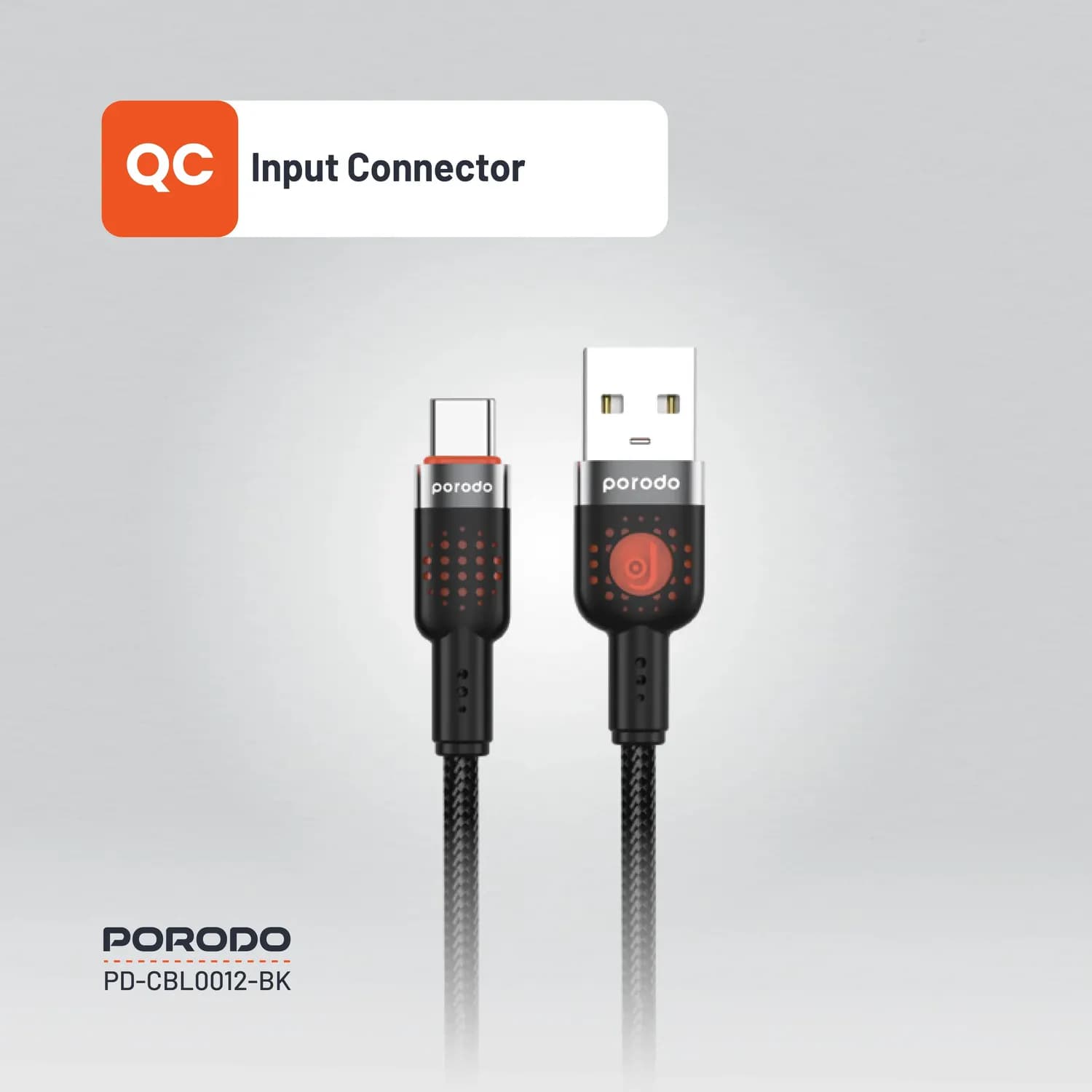 Porodo Braided USB-A to Type-C Cable - 1.2M, Black 3