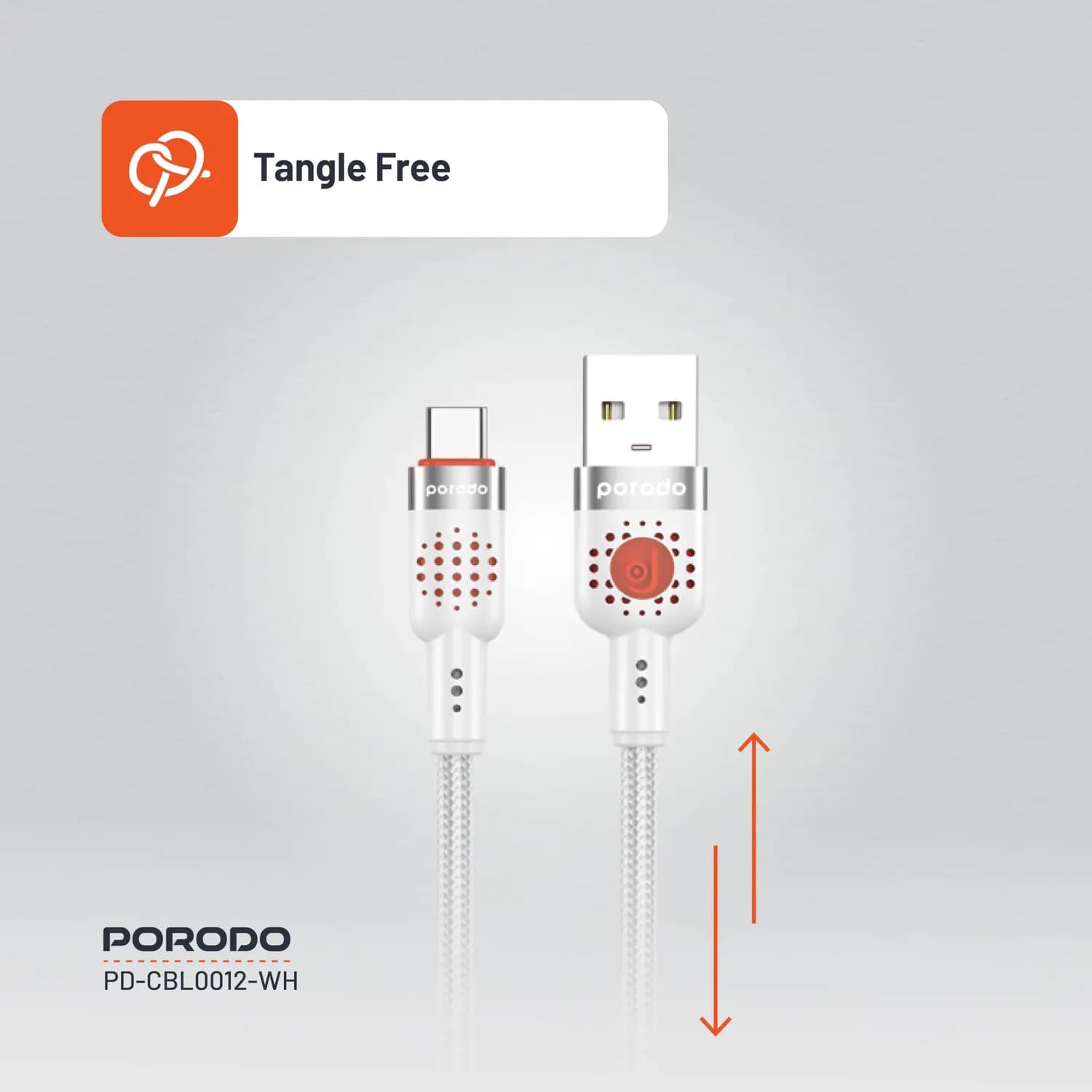 Porodo USB-A to USB-C Braided Cable - 1.2m, Fast Charging, White 5