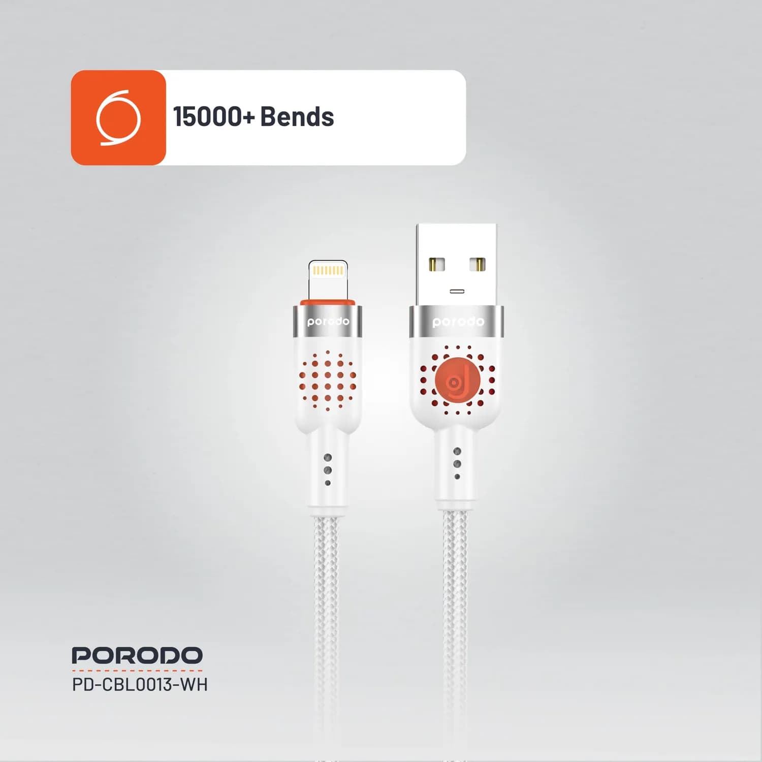 Porodo Braided USB-A to Lightning Cable - Fast Charging, White — White 5