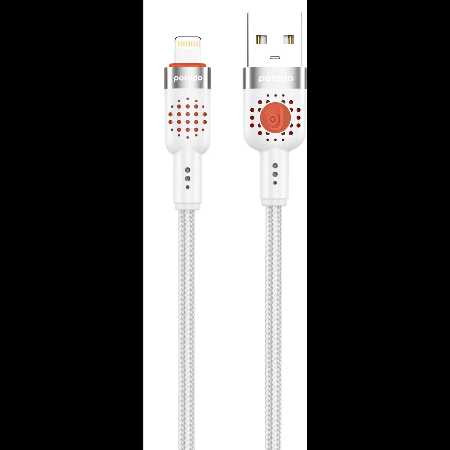 Porodo Braided USB-A to Lightning Cable - Fast Charging, White — White 1 Porodo Braided USB-A to Lightning Cable - Fast Charging, White — White 1