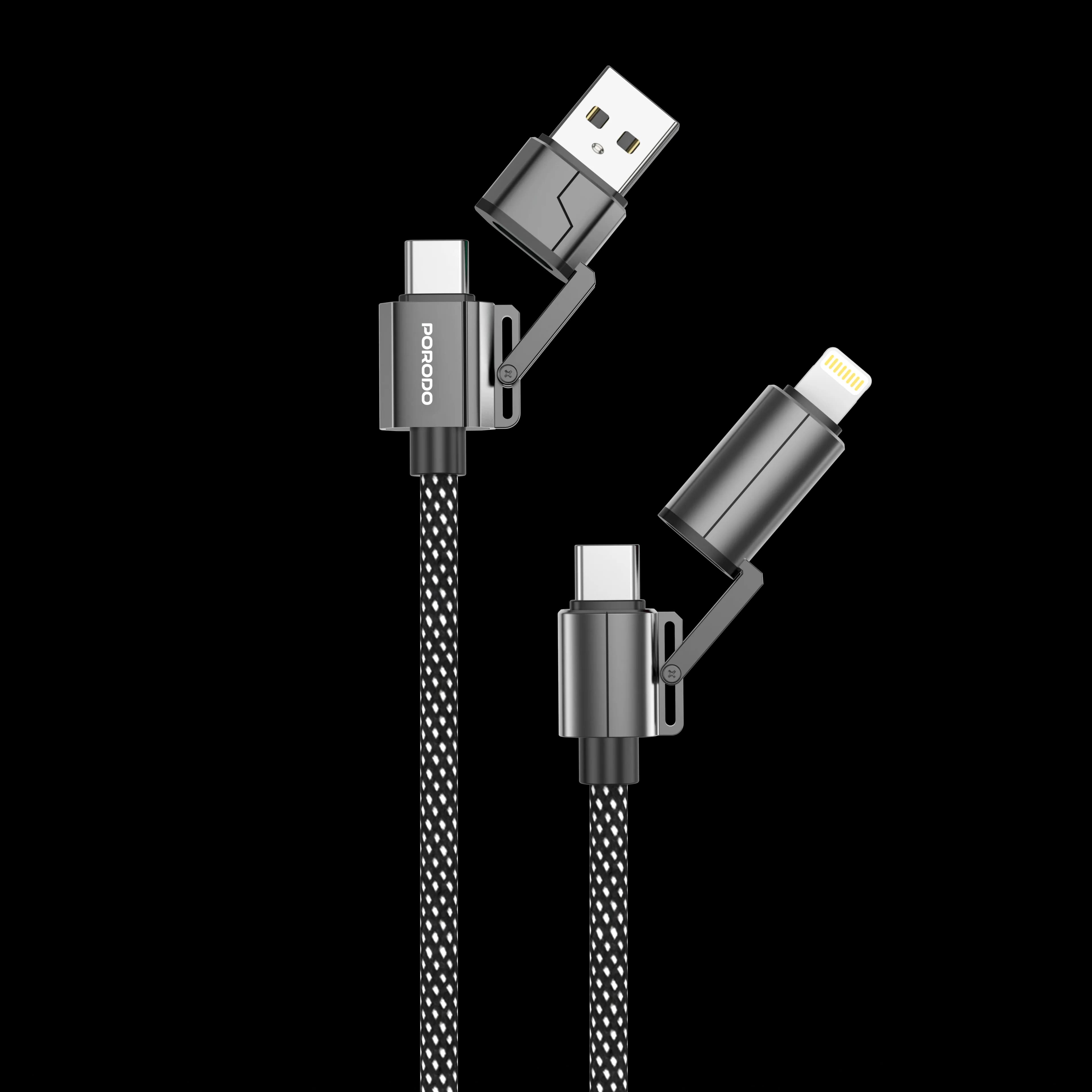 Porodo 4 Cables in 1 Aluminum Fast Charger Wire - Black 2
