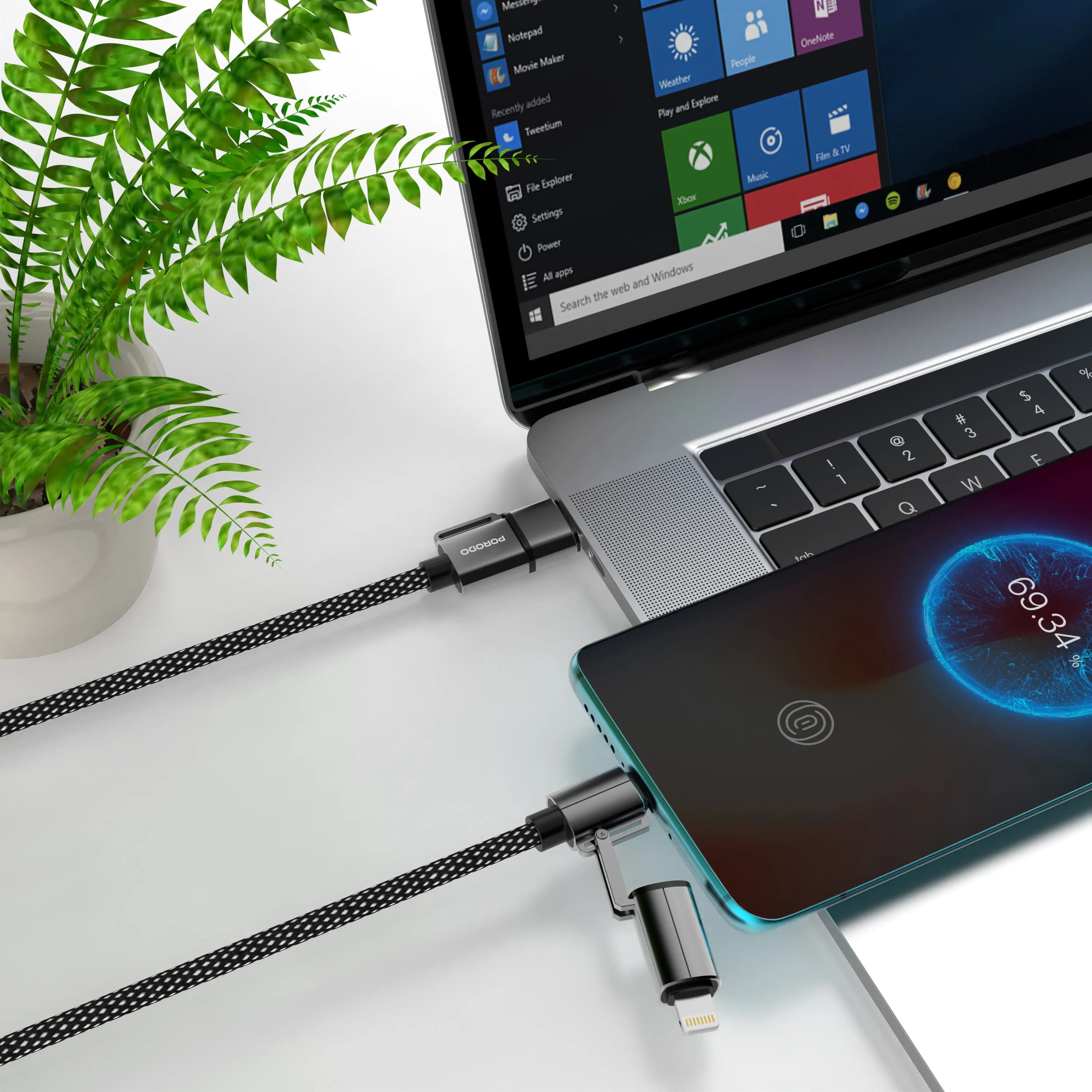 Porodo 4 Cables in 1 Aluminum Fast Charger Wire - Black 3