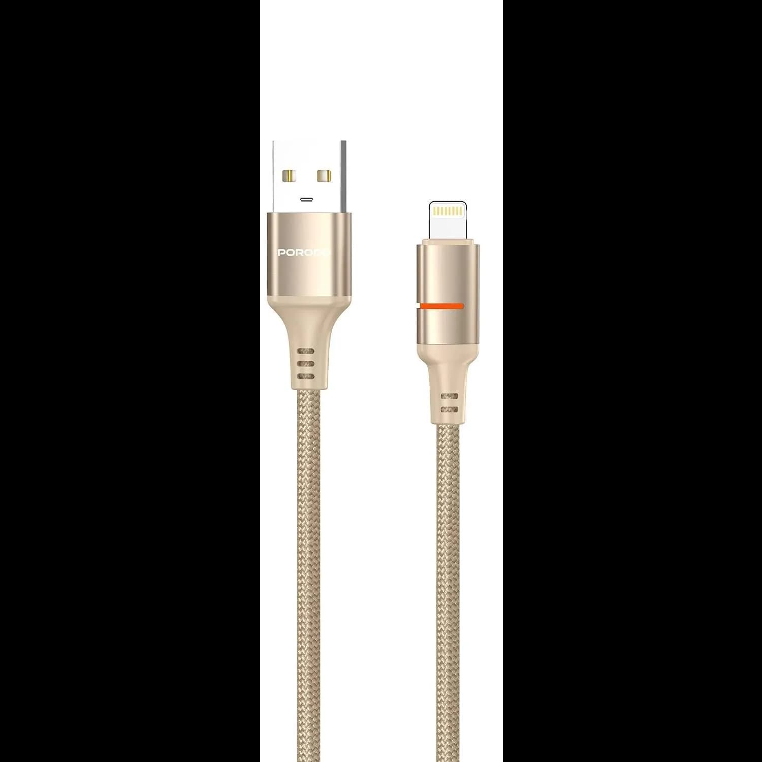 Porodo USB-A to Lightning Cable - LED Light, 2.4A, Gold Porodo USB-A to Lightning Cable - LED Light, 2.4A, Gold
