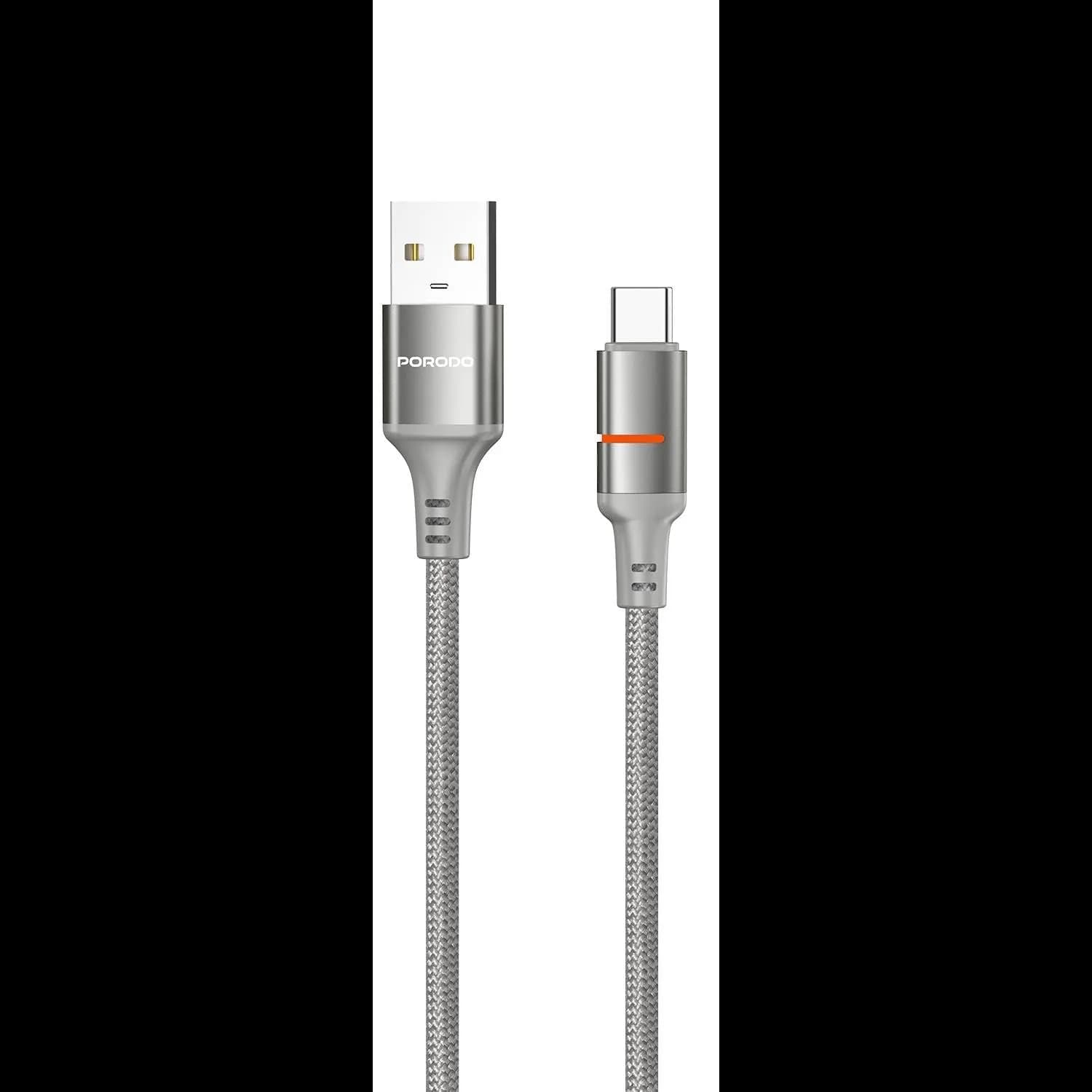 Porodo USB-A to USB-C Cable - LED Light, 2.4A, Grey Porodo USB-A to USB-C Cable - LED Light, 2.4A, Grey