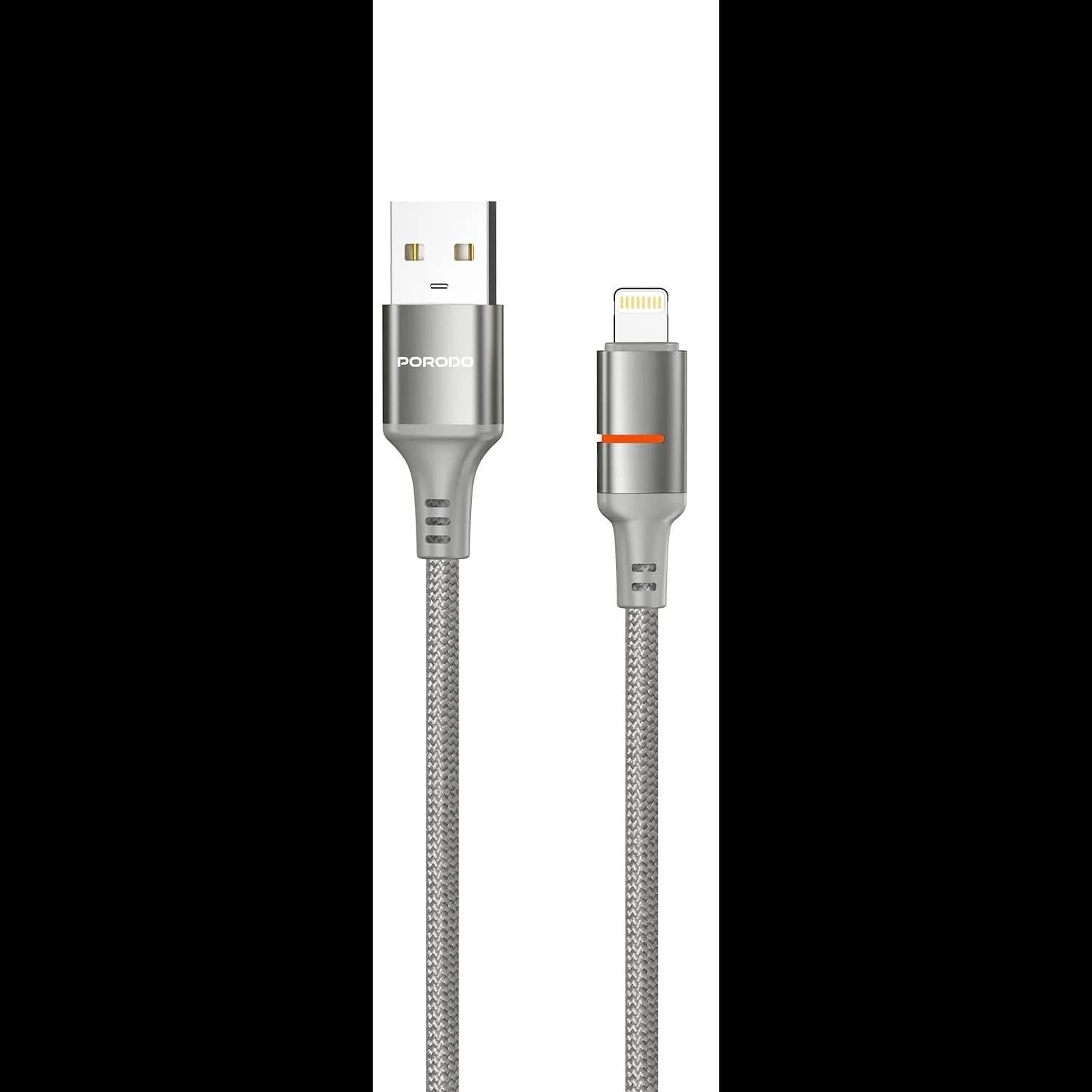 Porodo USB-A to Lightning Cable - LED Light, 2.4A Fast Charging, Gray Porodo USB-A to Lightning Cable - LED Light, 2.4A Fast Charging, Gray