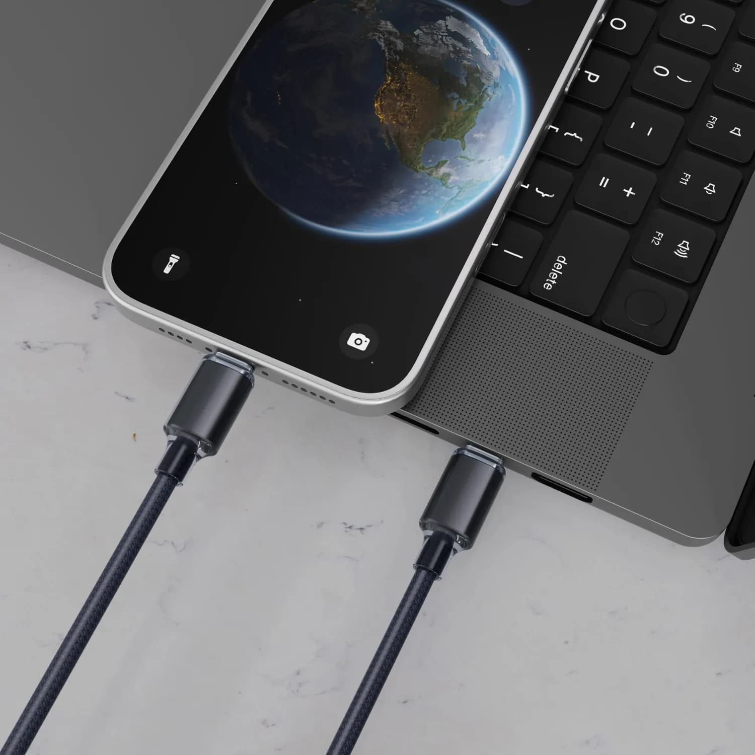 Porodo USB-C to Lightning Cable - 27W Fast Charging, 1m Braided, Black 2