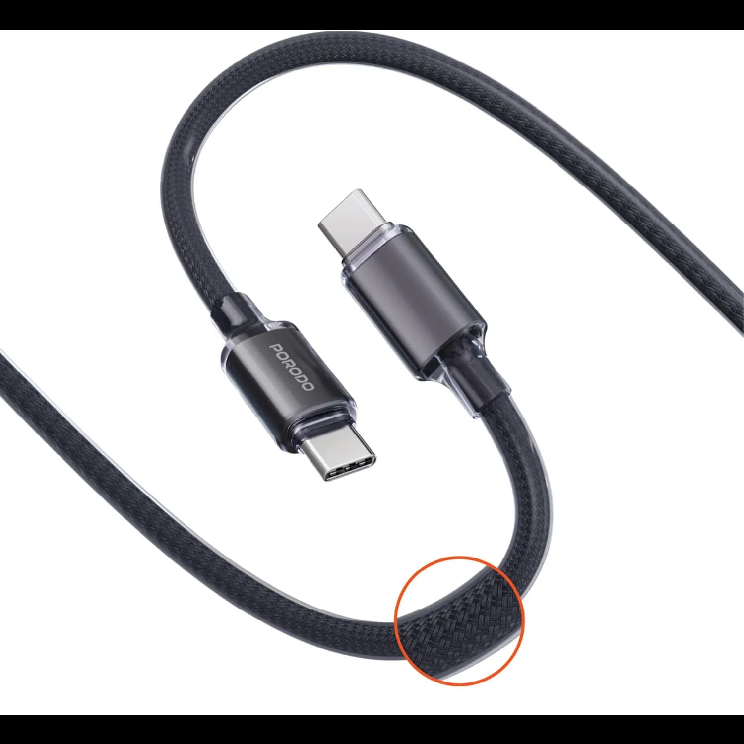 Porodo USB-C Cable - 60W PD, 1m Braided, Black 1 Porodo USB-C Cable - 60W PD, 1m Braided, Black 1
