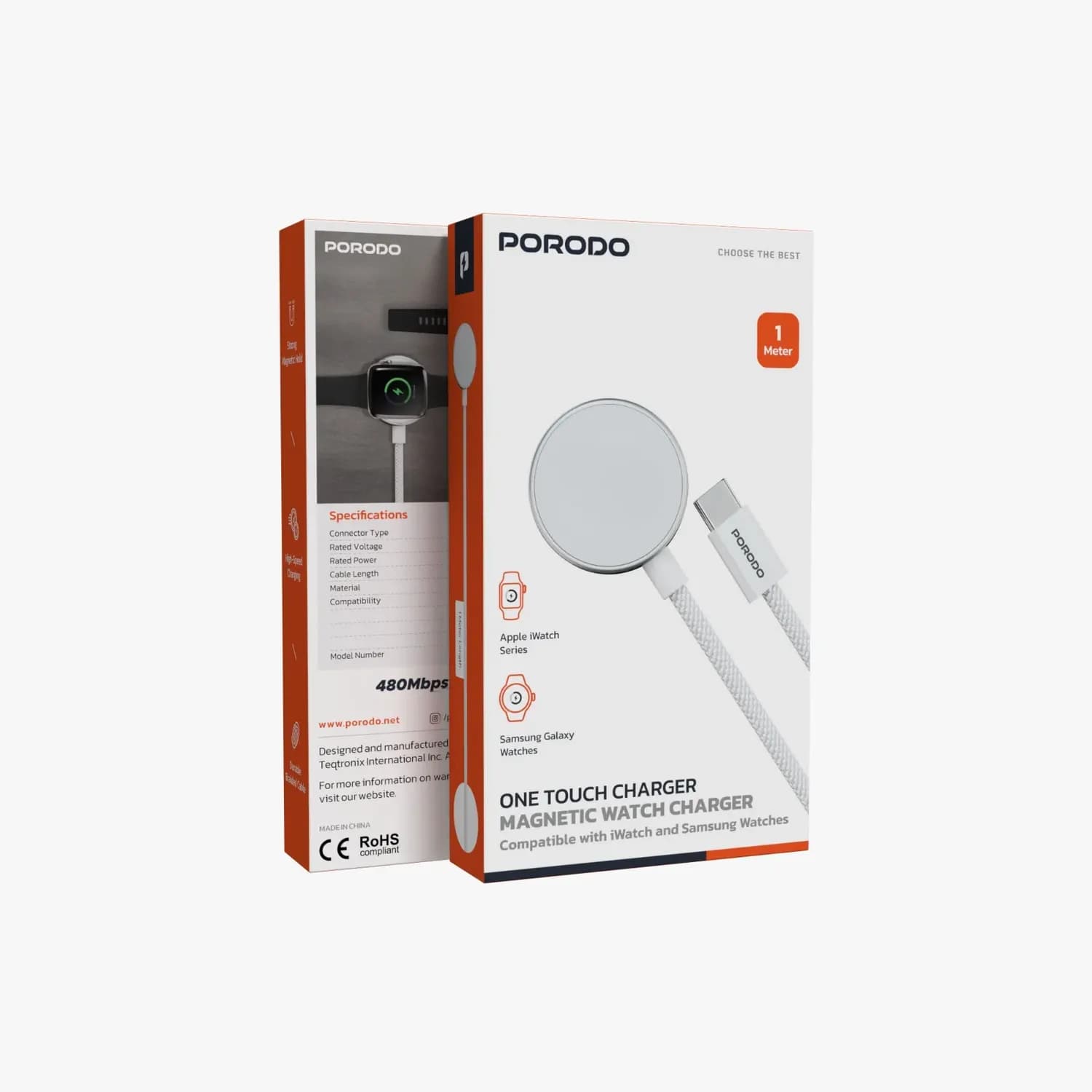 Porodo Magnetic Watch Charger - 2.5W USB-C, White 3