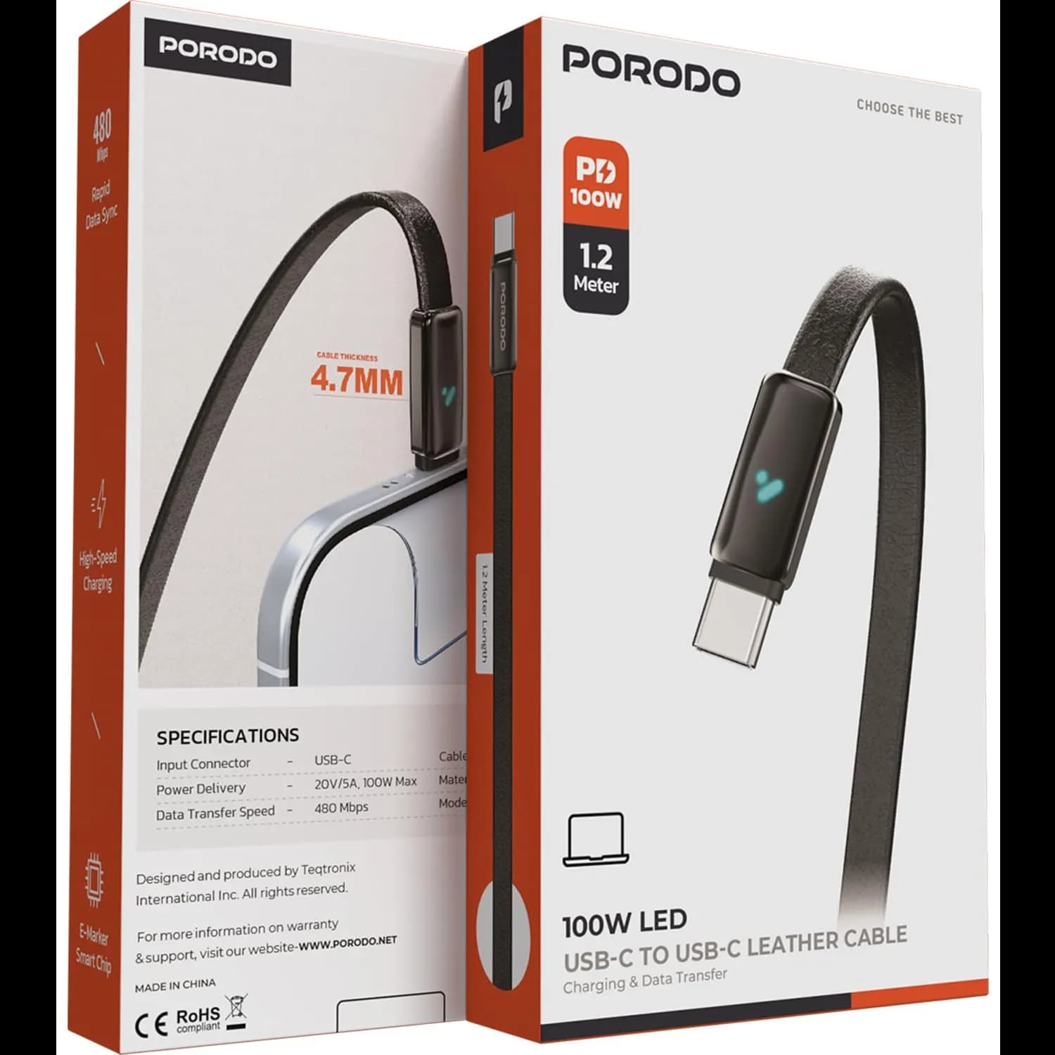 Porodo USB-C Cable - 100W PD Fast Charging, Black — Black 3