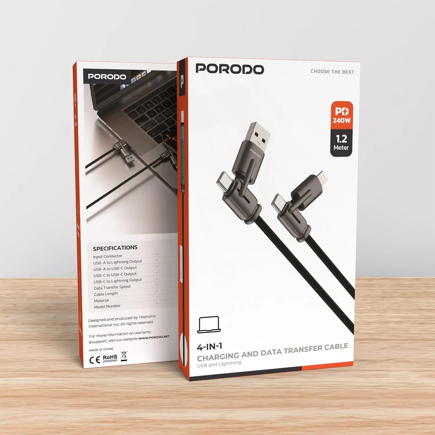 Porodo 4-in-1 Charging & Data Cable - 240W PD, Black 5