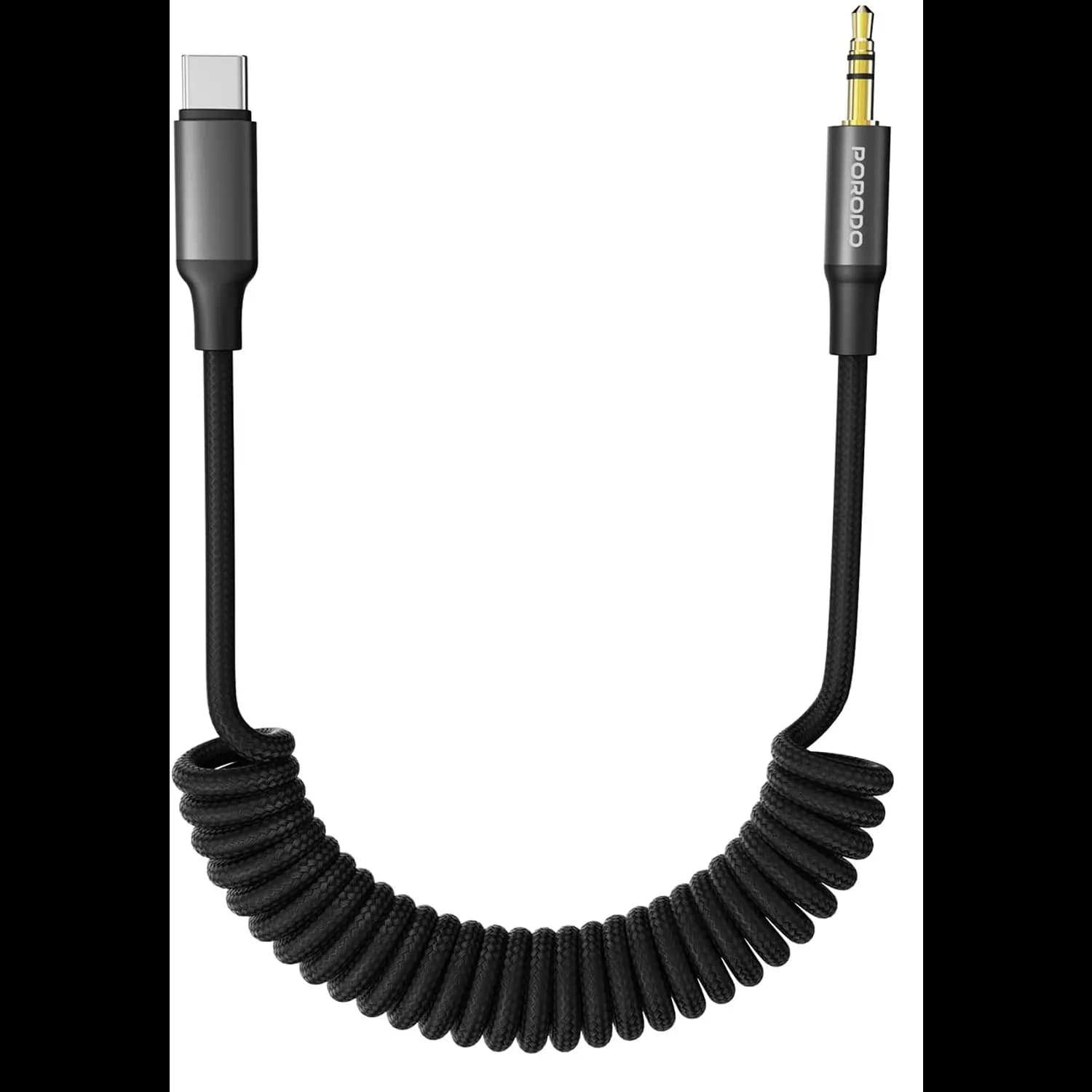 Porodo AUX Cable - USB-C to 3.5mm Coiled, Black 3
