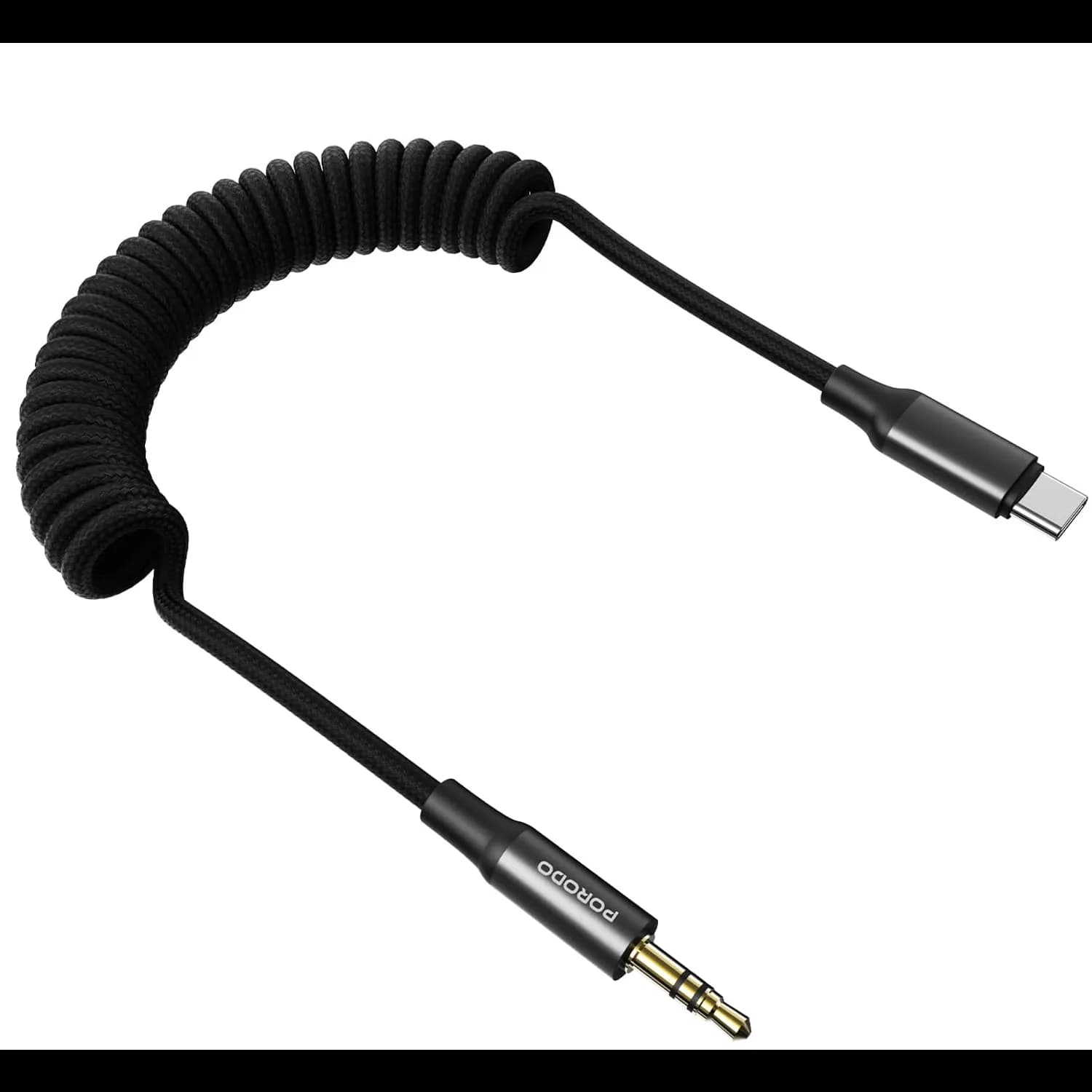Porodo AUX Cable - USB-C to 3.5mm Coiled, Black 4