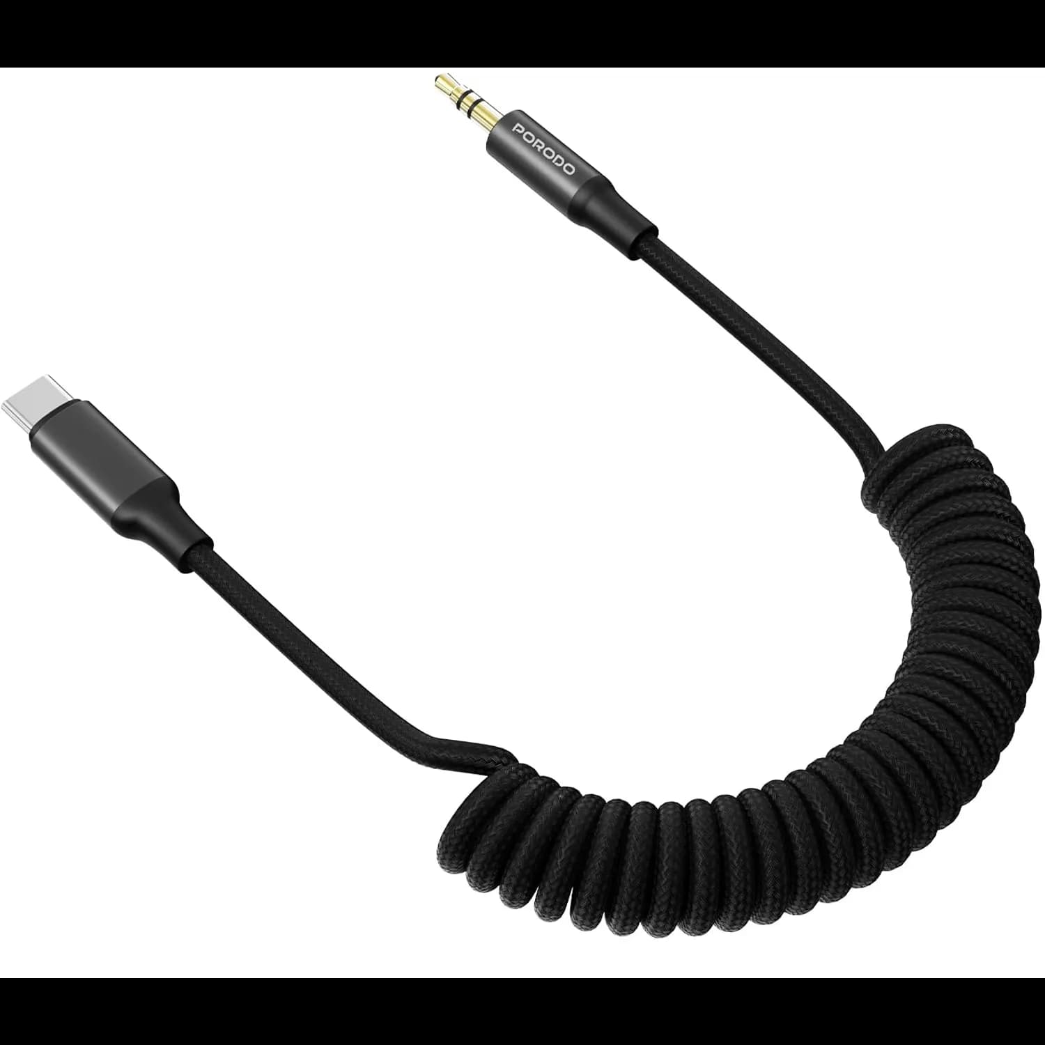 Porodo AUX Cable - USB-C to 3.5mm Coiled, Black 1 Porodo AUX Cable - USB-C to 3.5mm Coiled, Black 1