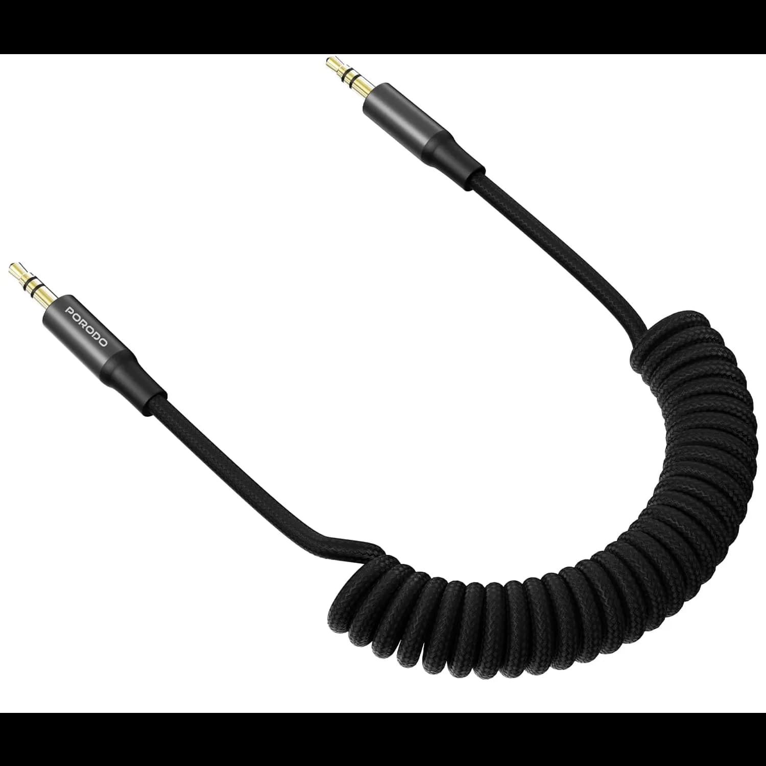 Porodo AUX Cable - 1.5M Coiled Braided, Auto Retract, Black 1 Porodo AUX Cable - 1.5M Coiled Braided, Auto Retract, Black 1