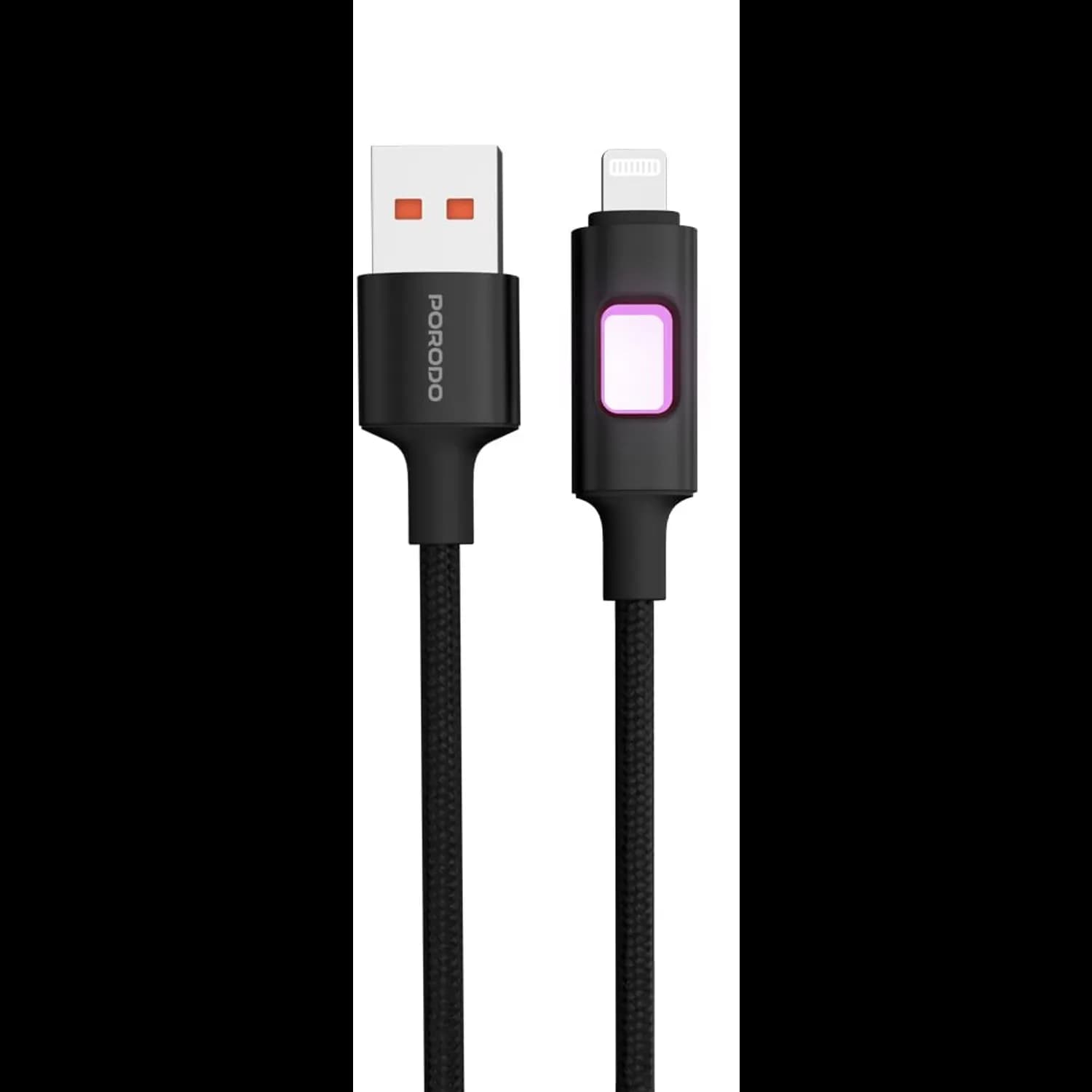 Porodo Lightning Cable - 1.2m Braided LED, 2.4A, Black 1 Porodo Lightning Cable - 1.2m Braided LED, 2.4A, Black 1