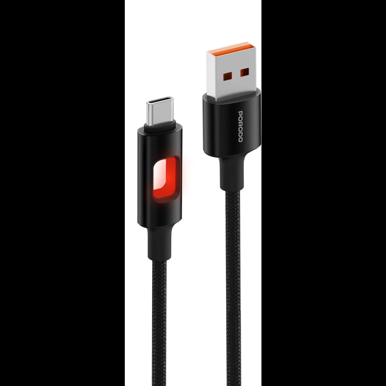Porodo USB-A to USB-C Cable - LED Braided, 1.2m, Black 2