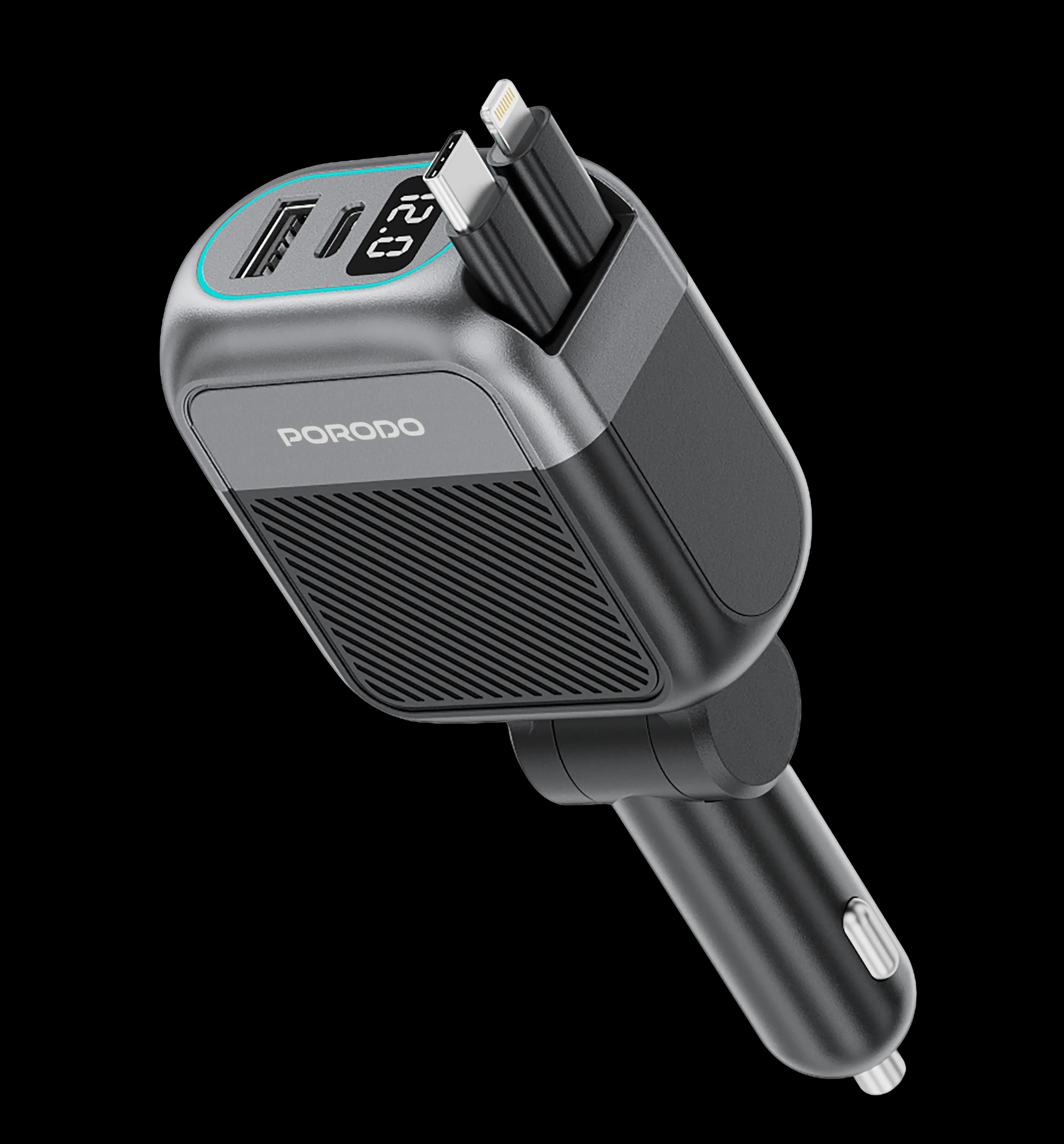 Porodo USB Car Charger PDCCR33BK - Multi-Port, Black 1 Porodo USB Car Charger PDCCR33BK - Multi-Port, Black 1