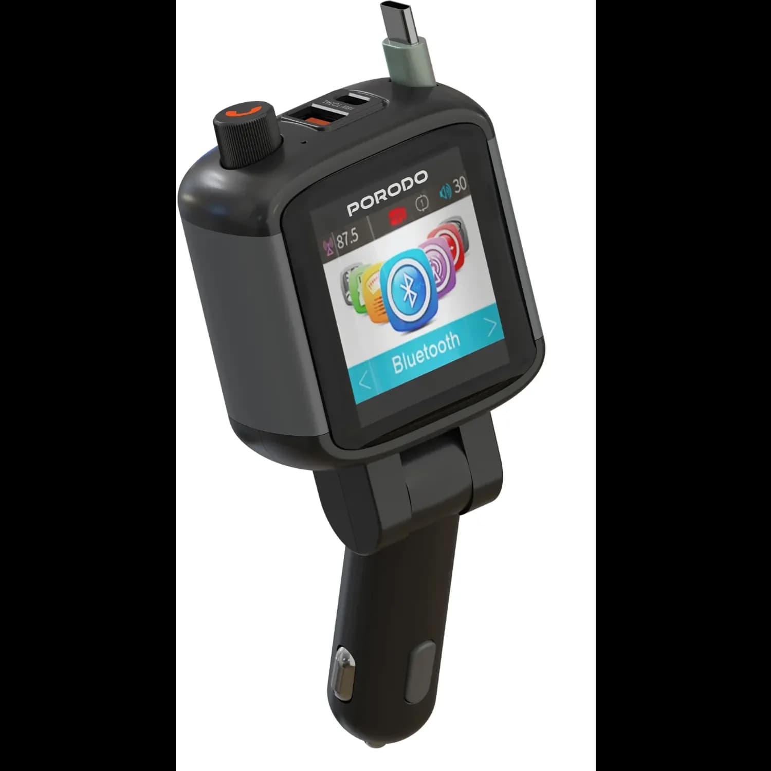 Porodo Car Charger - TFT Display, Retractable Cable, Black 1 Porodo Car Charger - TFT Display, Retractable Cable, Black 1