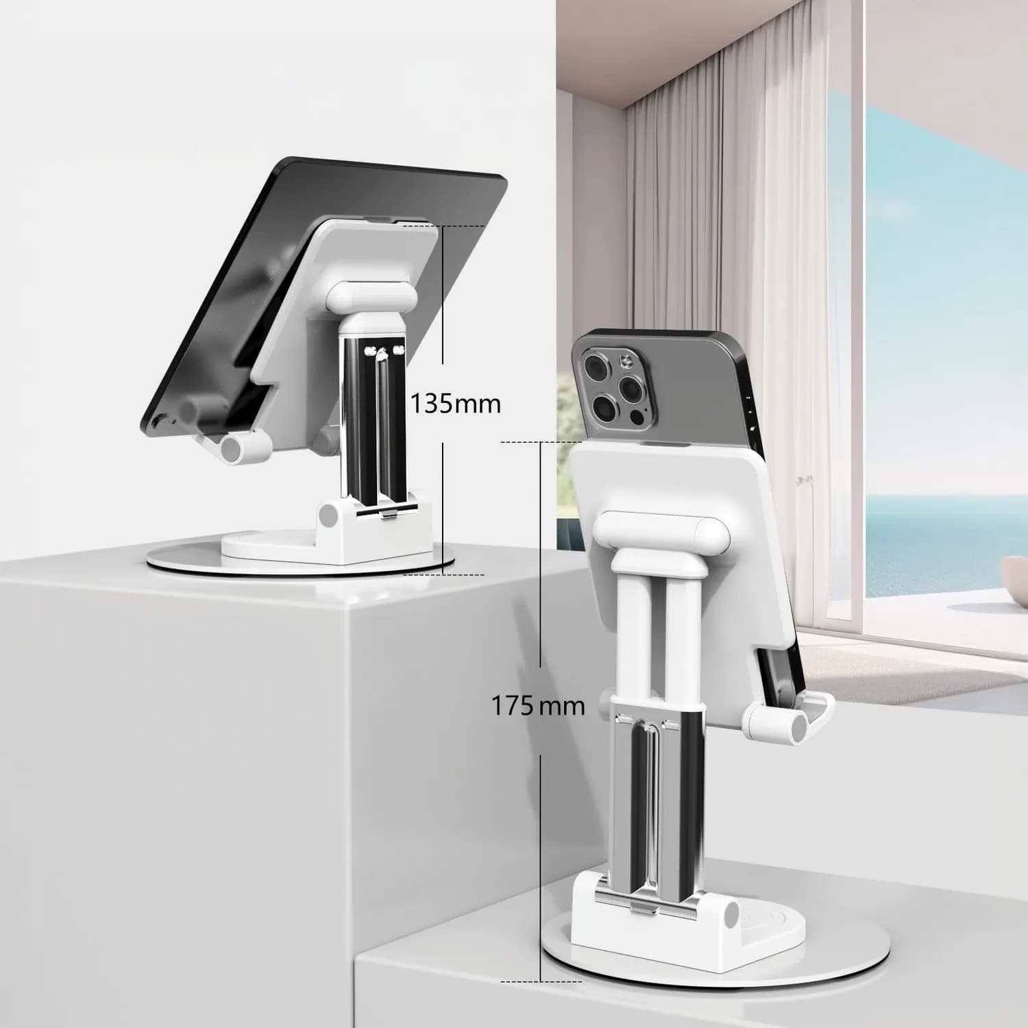 Porodo Foldable Phone & Tablet Stand - Adjustable, White 2