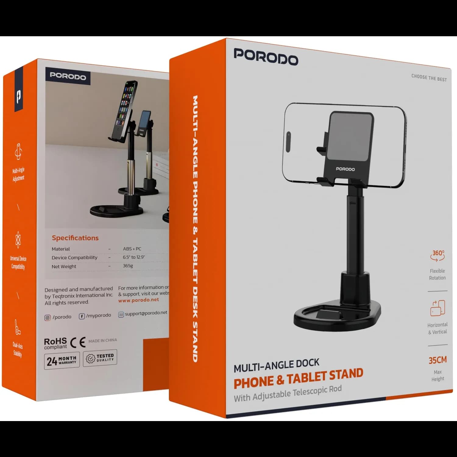 Porodo Phone & Tablet Stand - Multi-Angle, Adjustable, Black 5
