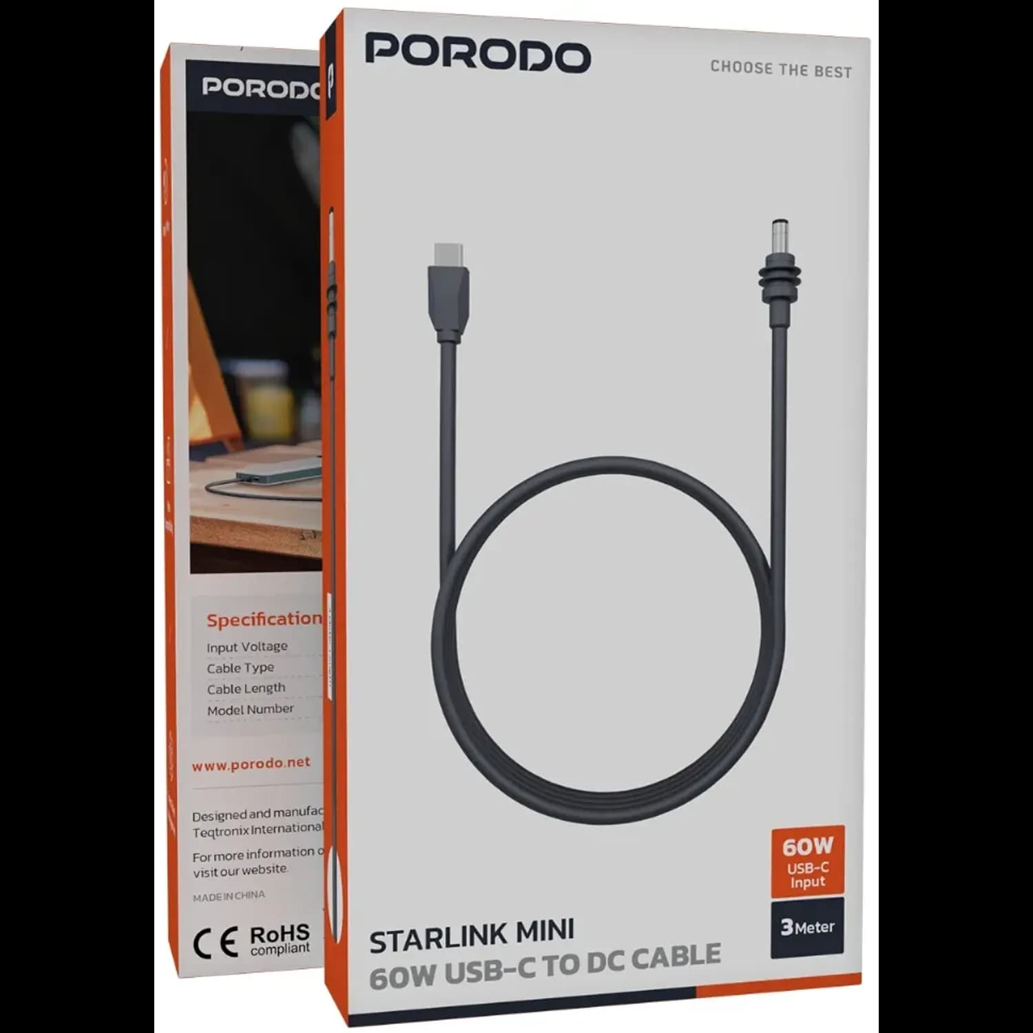 Porodo USB-C to DC Cable Starlink Mini - 60W, Gray 4