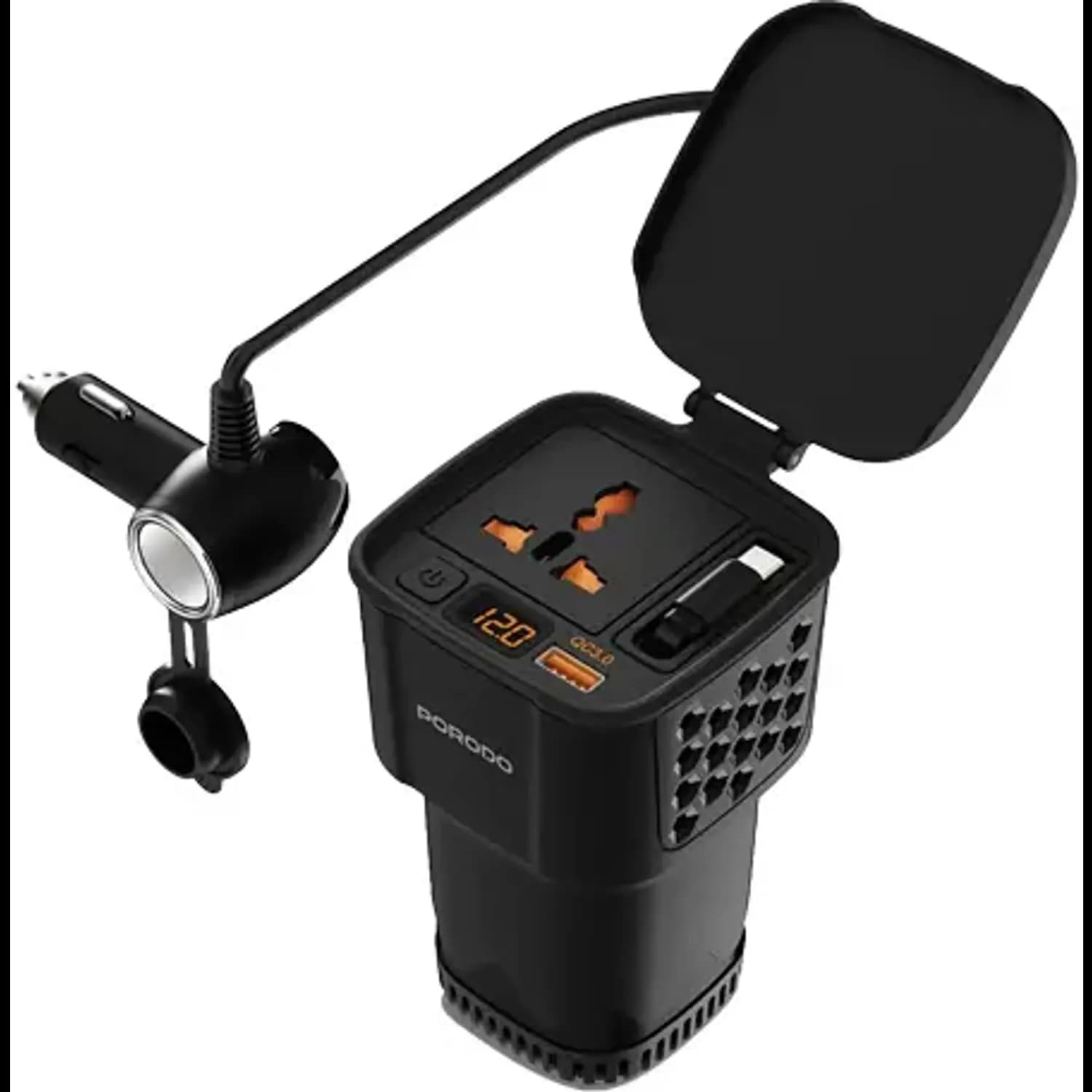 Porodo Car Power Inverter - 200W, Black 1 Porodo Car Power Inverter - 200W, Black 1
