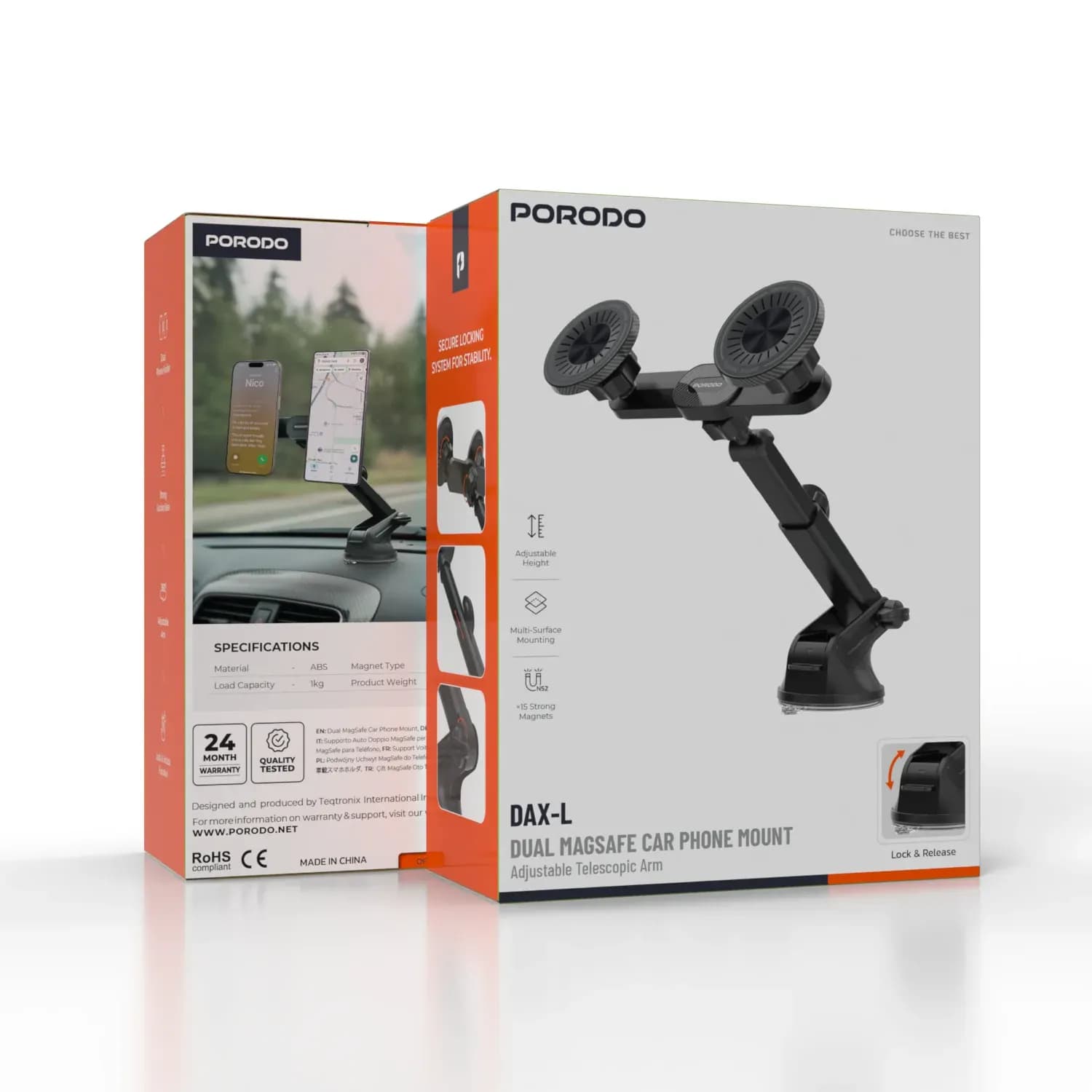 Porodo Car Phone Mount DAX-L - Dual, Magsafe Compatible, Black 4
