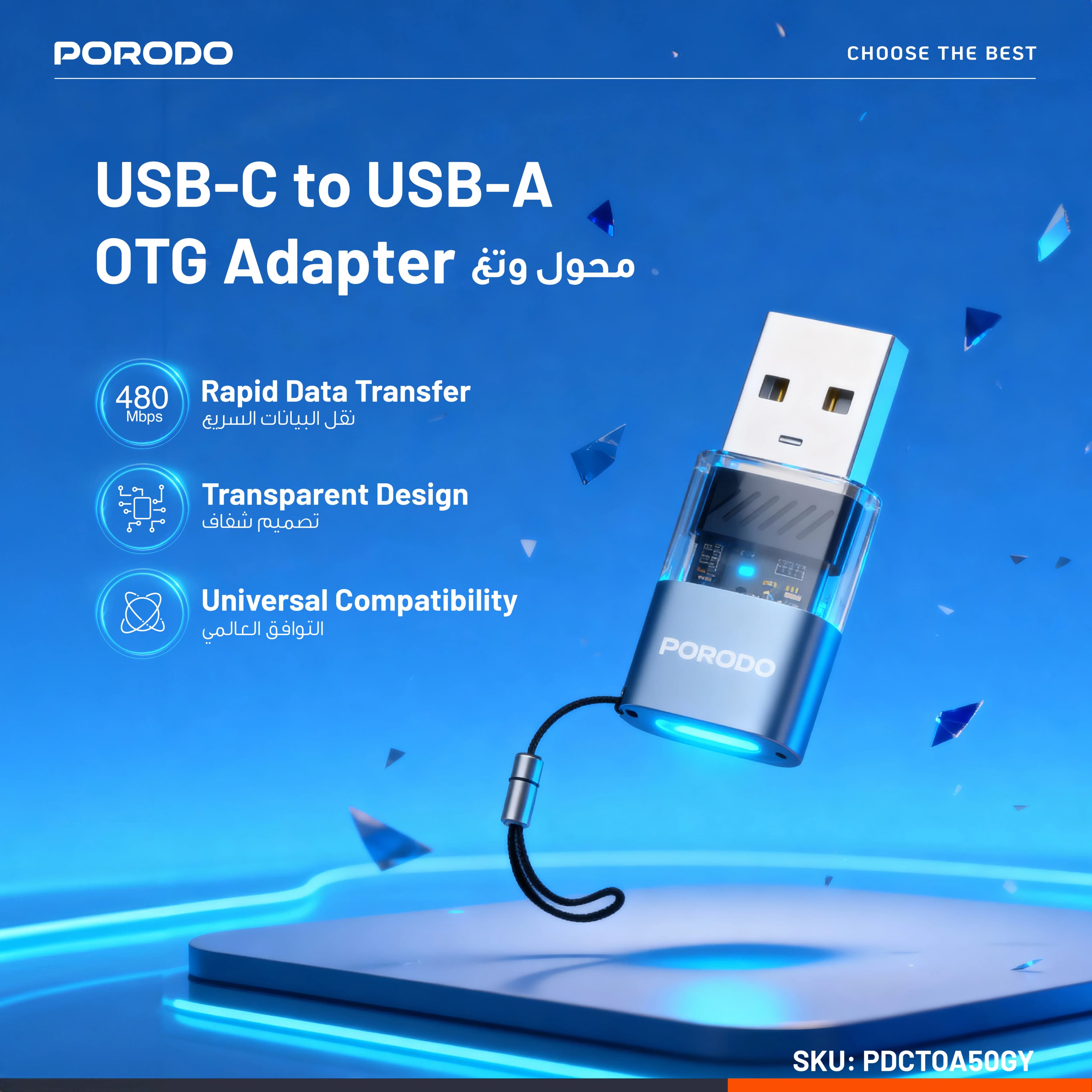 Porodo MiniLink USB-C to USB-A OTG Adapter PDCTOA50 - Grey 4