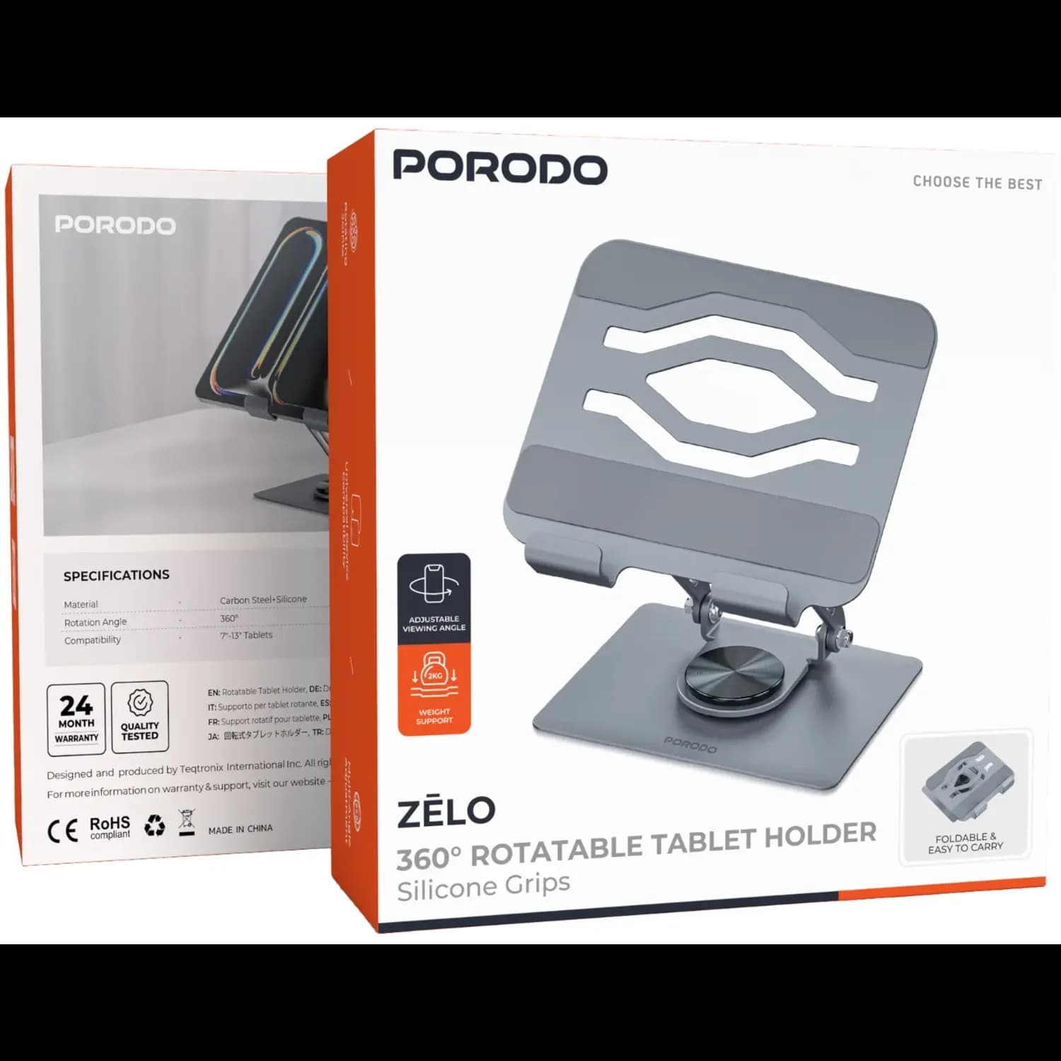 Porodo Tablet Holder - 360° Rotatable, Gray 4