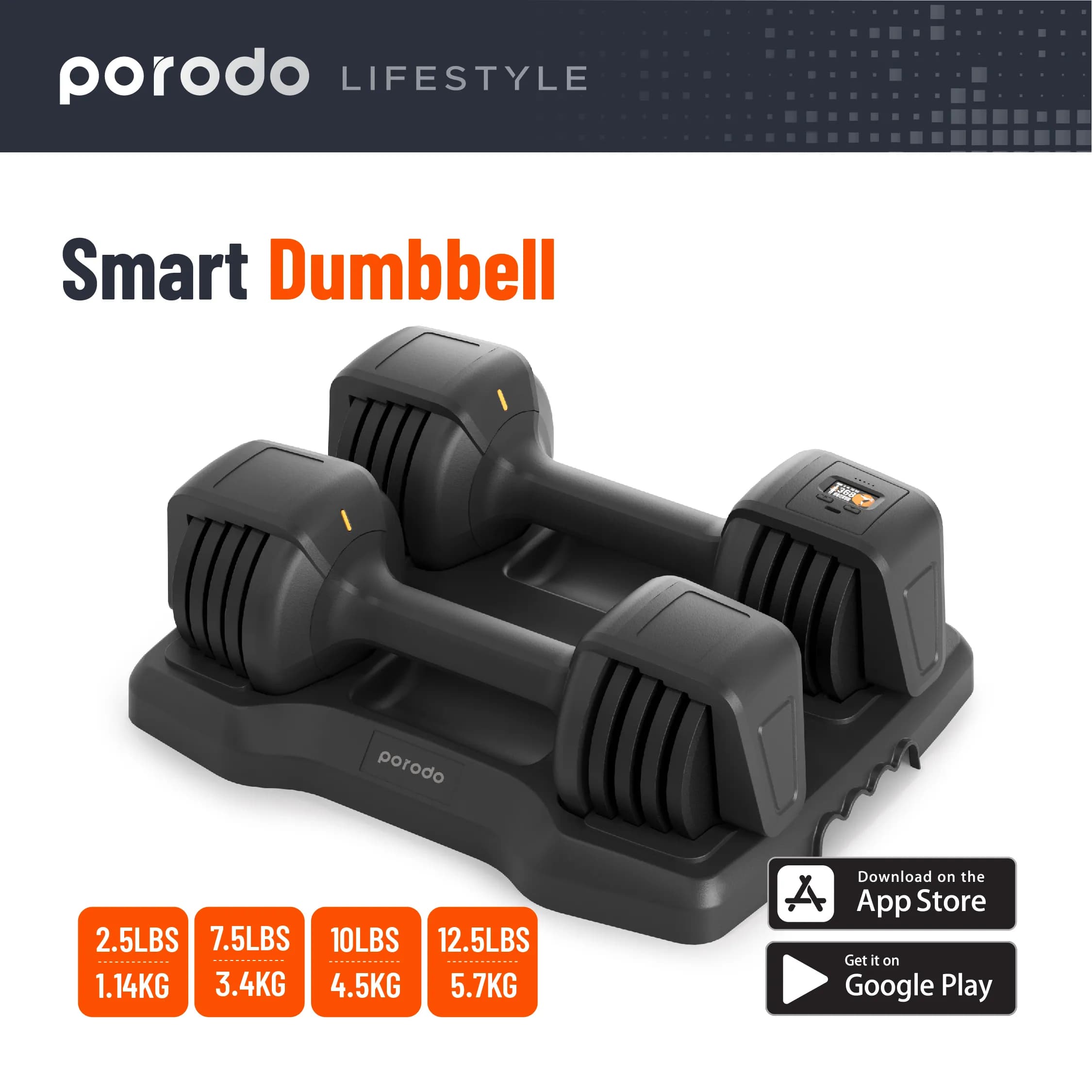 Porodo 12.5 LB double Adjustable Smart Dumbbell 1 Porodo 12.5 LB double Adjustable Smart Dumbbell 1