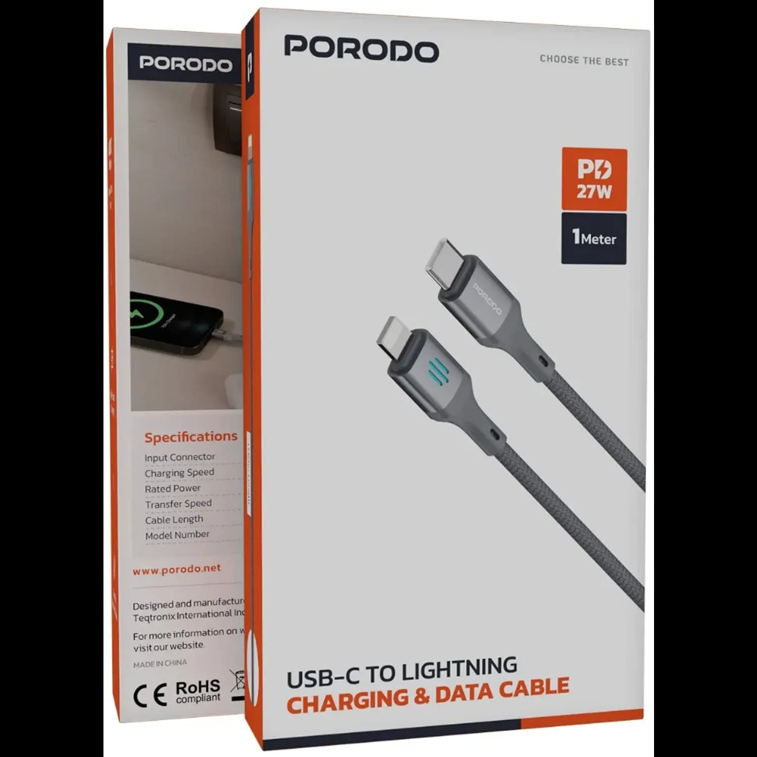 Porodo USB-C to Lightning Cable - 27W PD, Gray — Silver 6