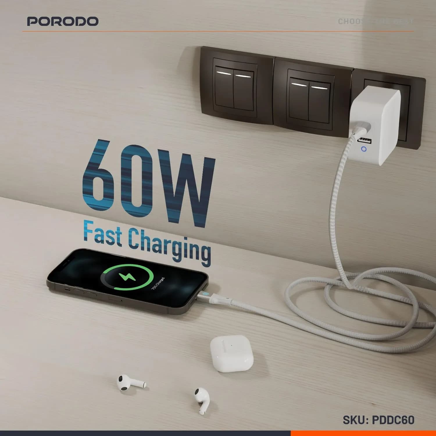 Porodo USB-C Cable - 60W PD, 1M, Silver — Silver 2