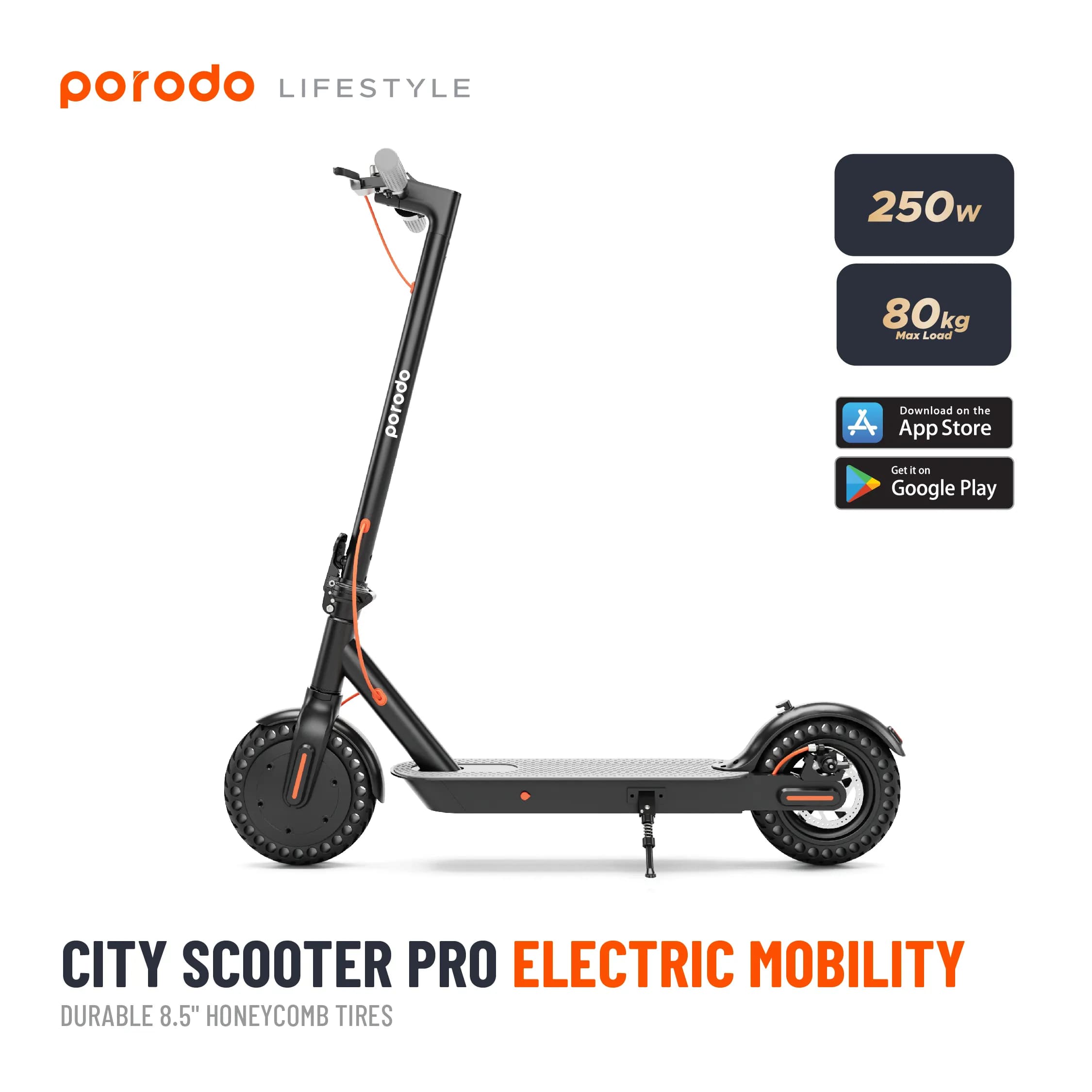 Porodo Electric Scooter 6.6AH with Helmet - Black 3