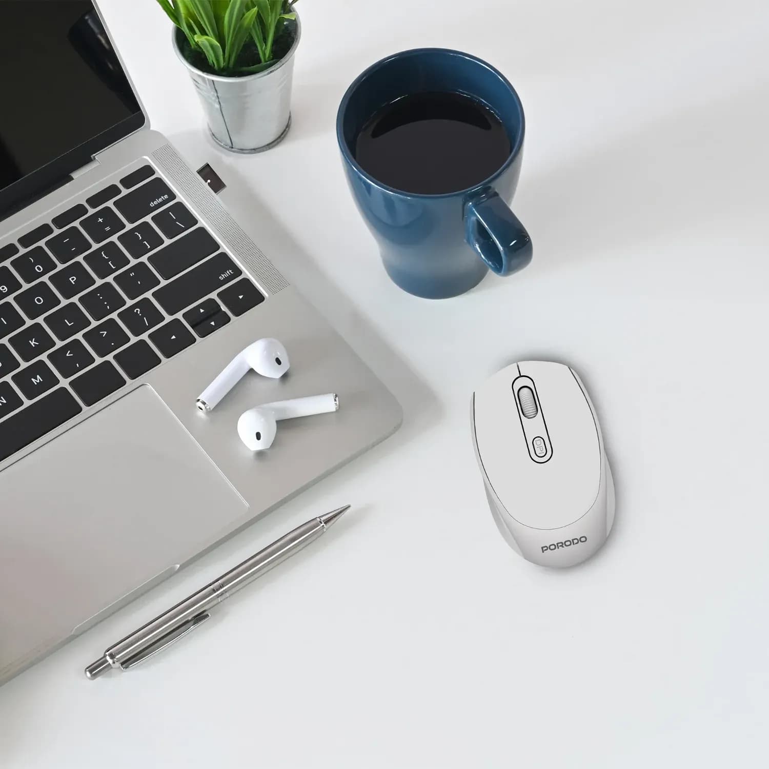 Porodo Wireless Mouse - Bluetooth 5.4, White — Black 3