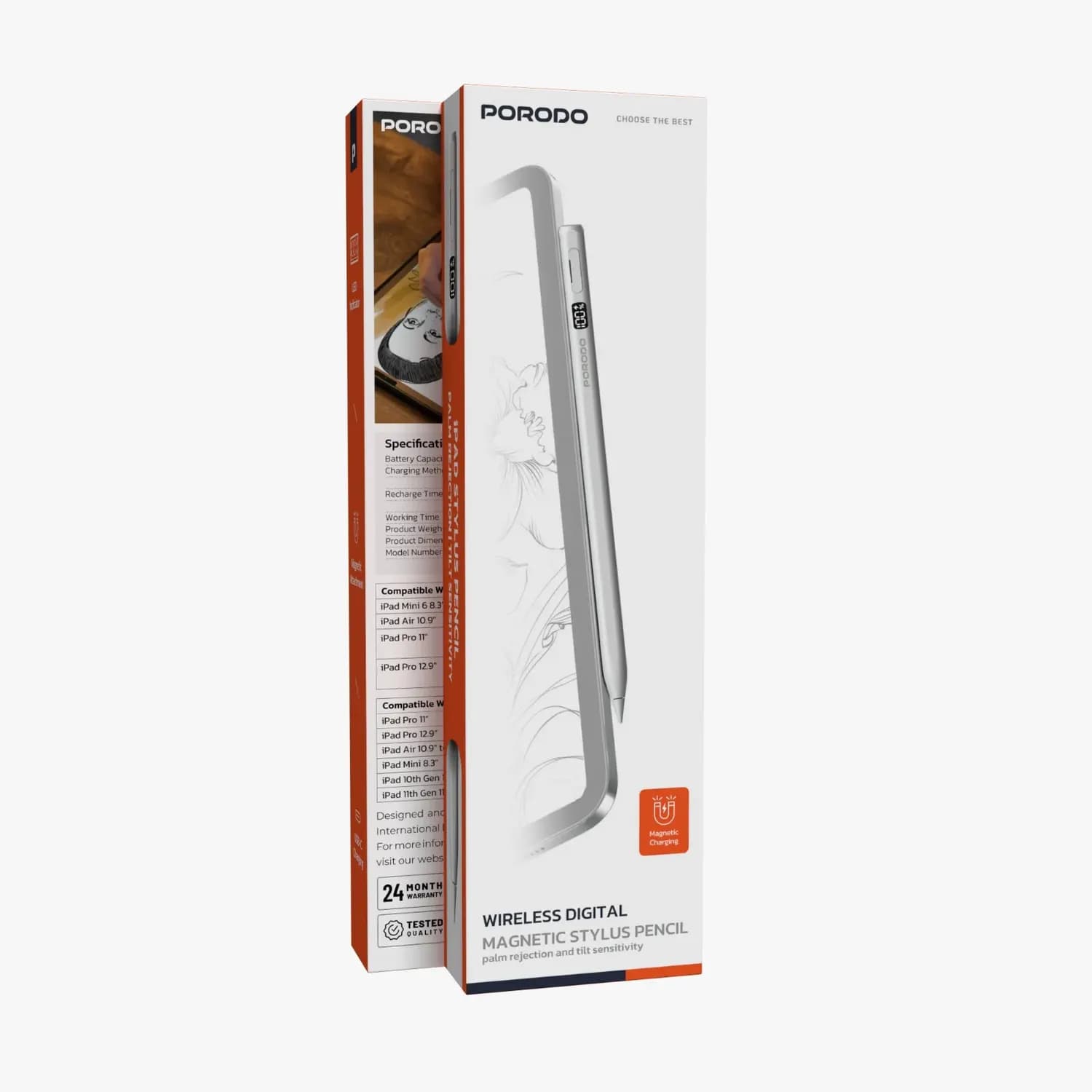 Porodo Stylus Pen - Magnetic Charging, White — Black 4