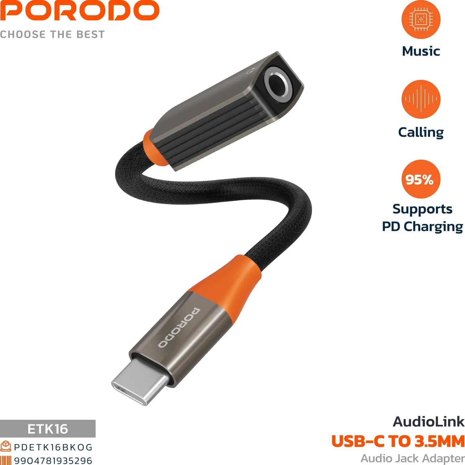 Porodo AudioLink - USB-C to 3.5mm Adapter, Black 3