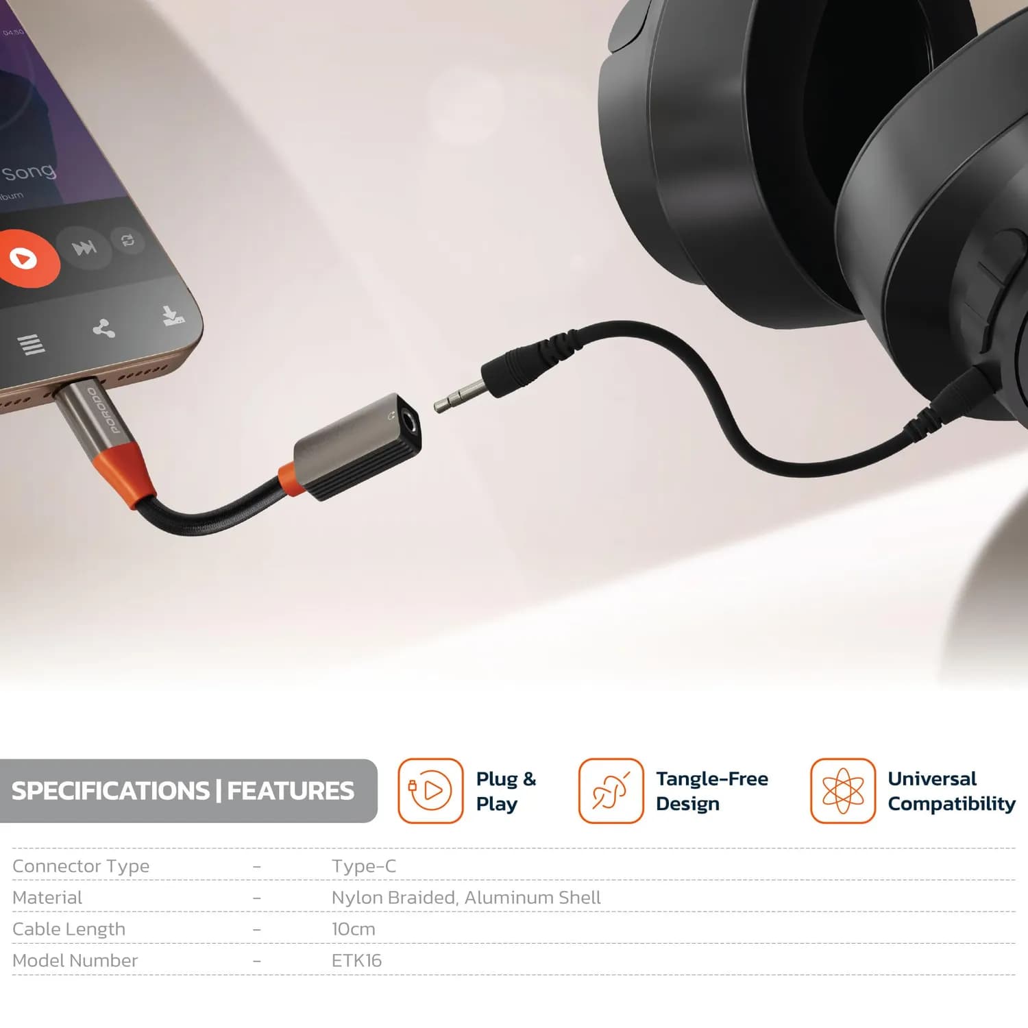 Porodo AudioLink - USB-C to 3.5mm Adapter, Black 4