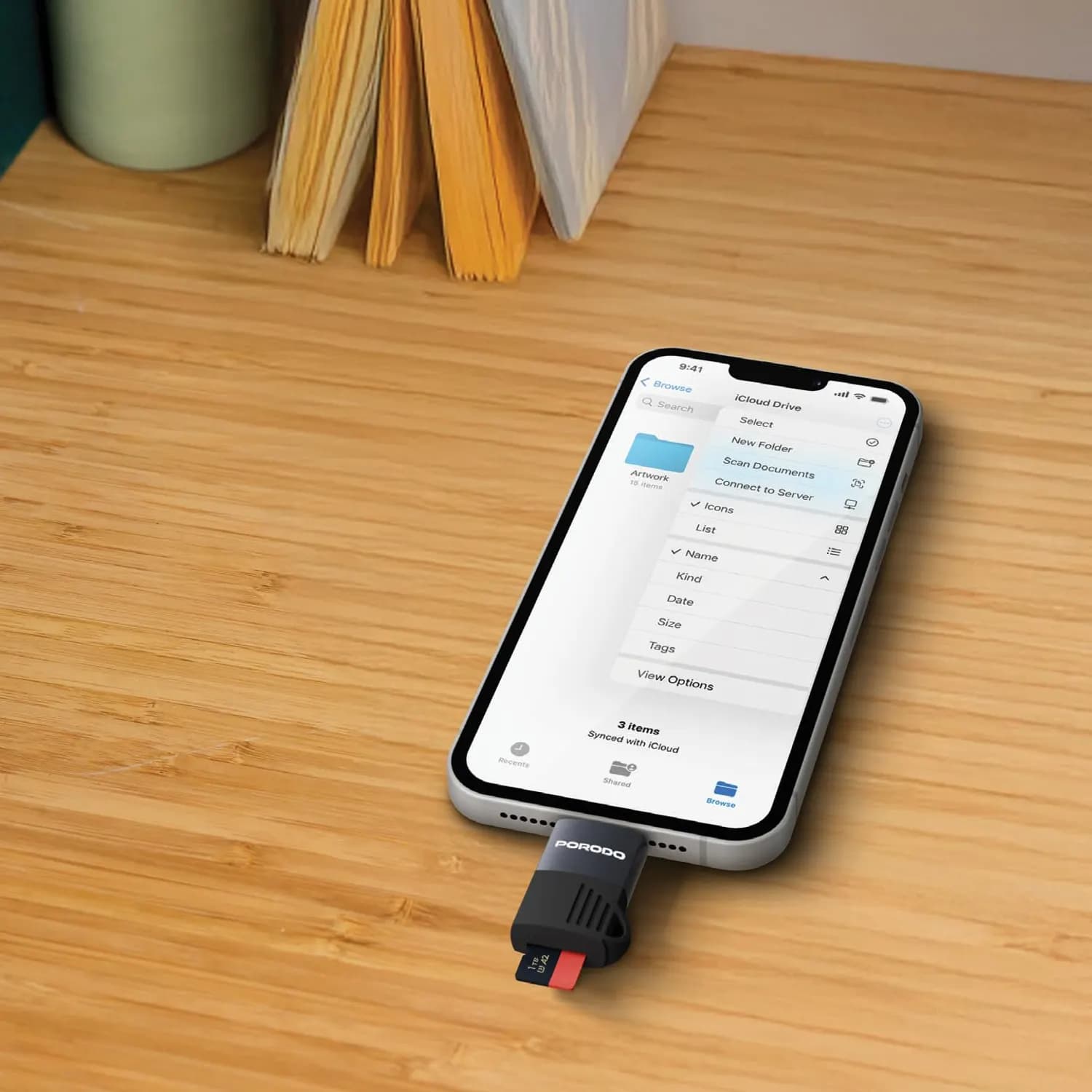 Porodo TF Card Reader - OTG Lightning, 480Mbps, Black 2