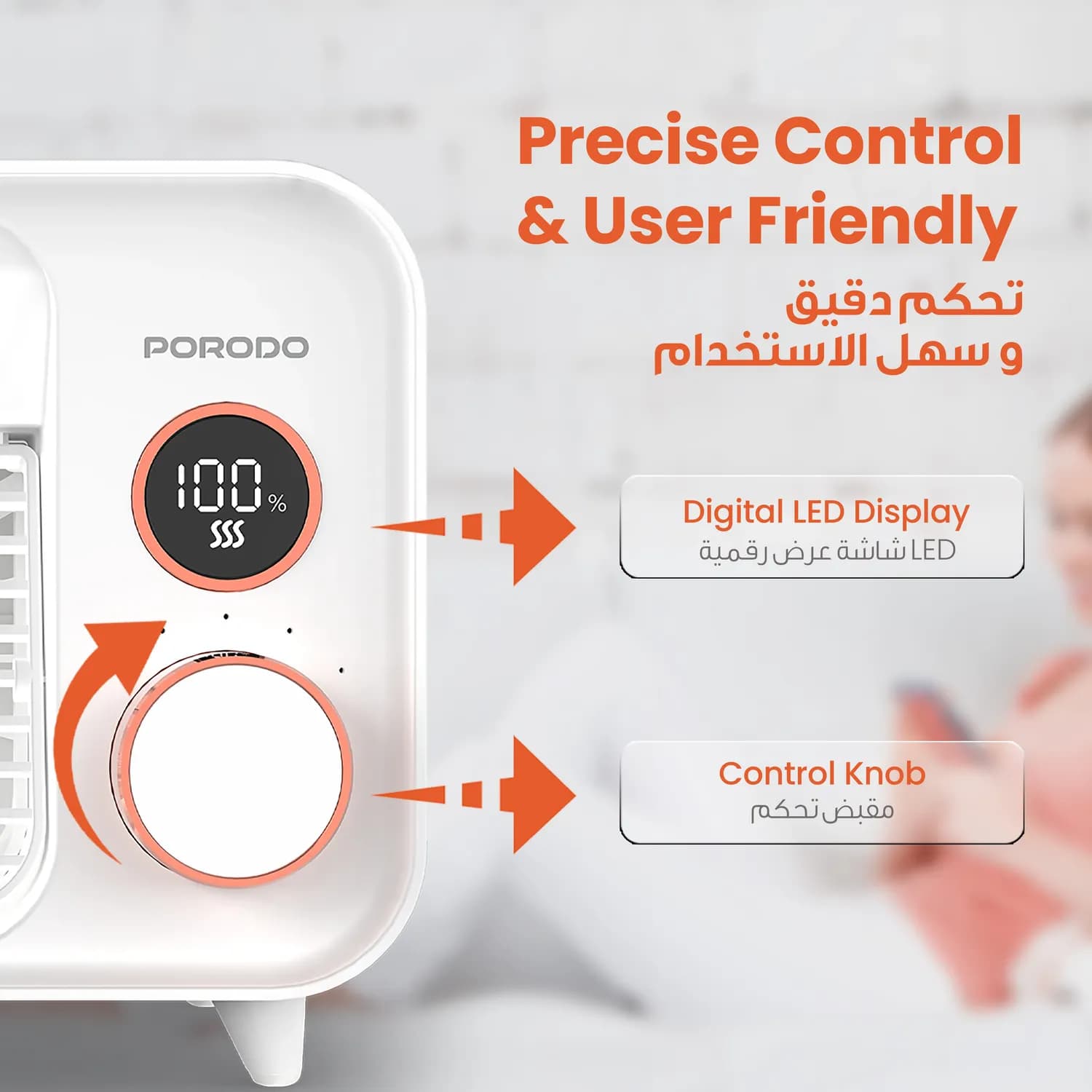 Porodo Mini Mist Fan - Rechargeable 5-Speed, White 5