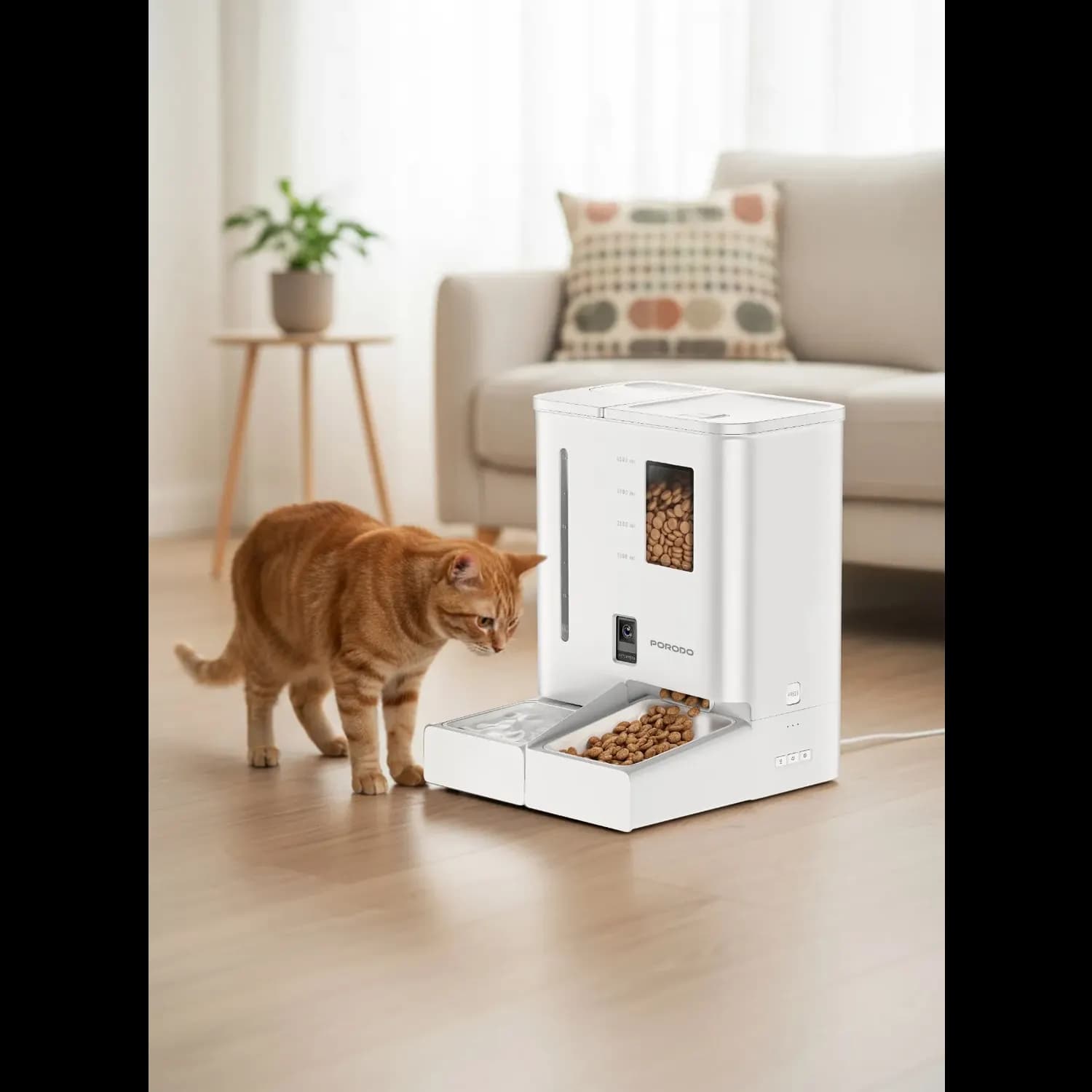 Porodo Petmate Automatic Feeder - Wi-Fi, 5L Food & 4L Water, White 1