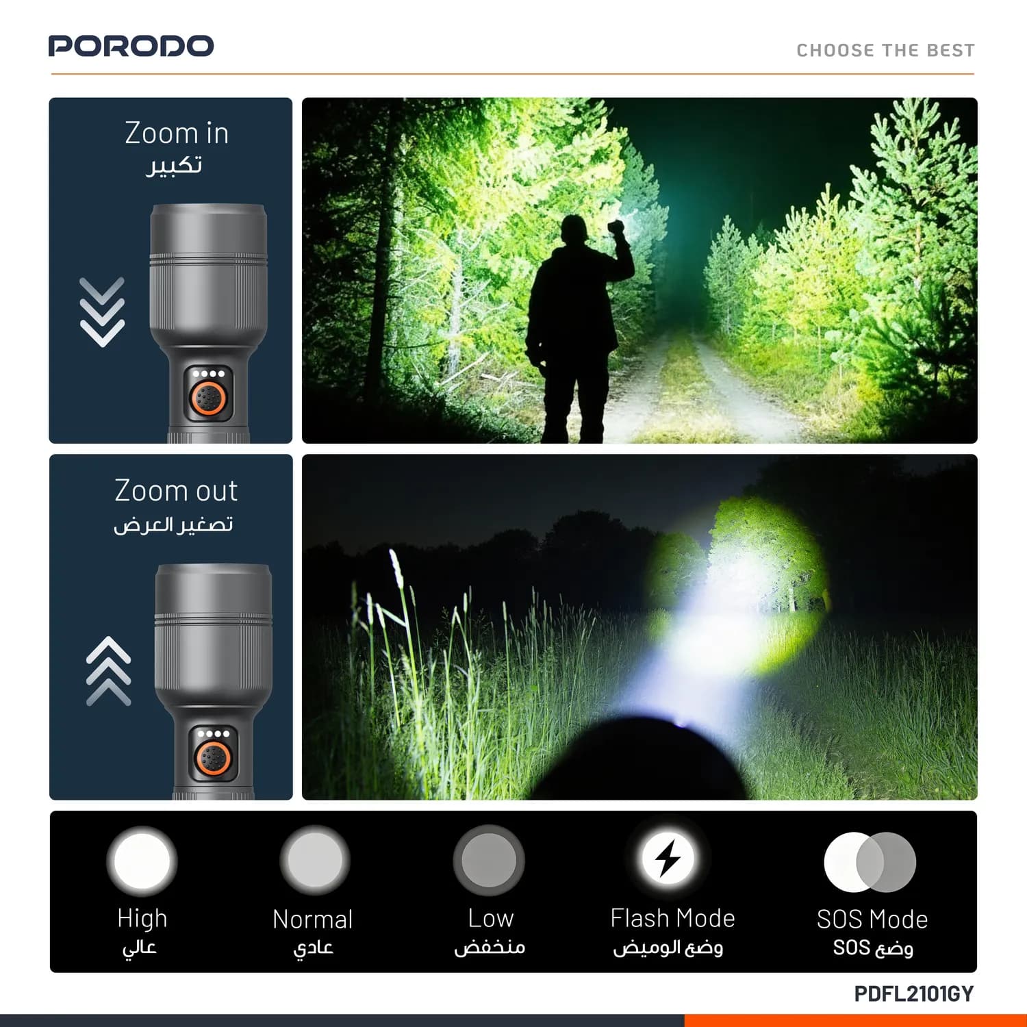 Porodo Flashlight - 30W, IPX5 Water-Resistant, Grey 2